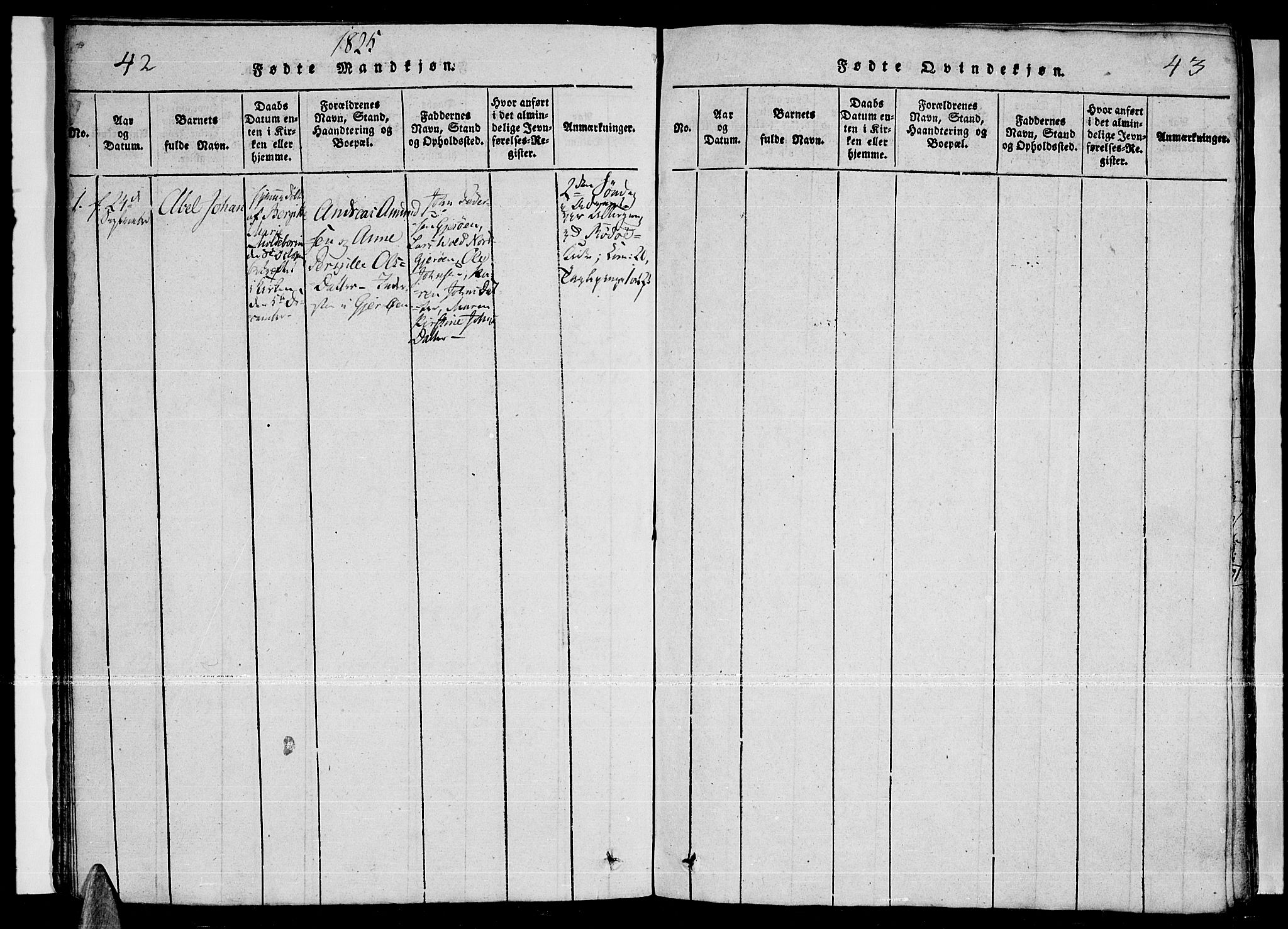 Ministerialprotokoller, klokkerbøker og fødselsregistre - Nordland, SAT/A-1459/841/L0593: Parish register (official) no. 841A04 /1, 1820-1825, p. 42-43