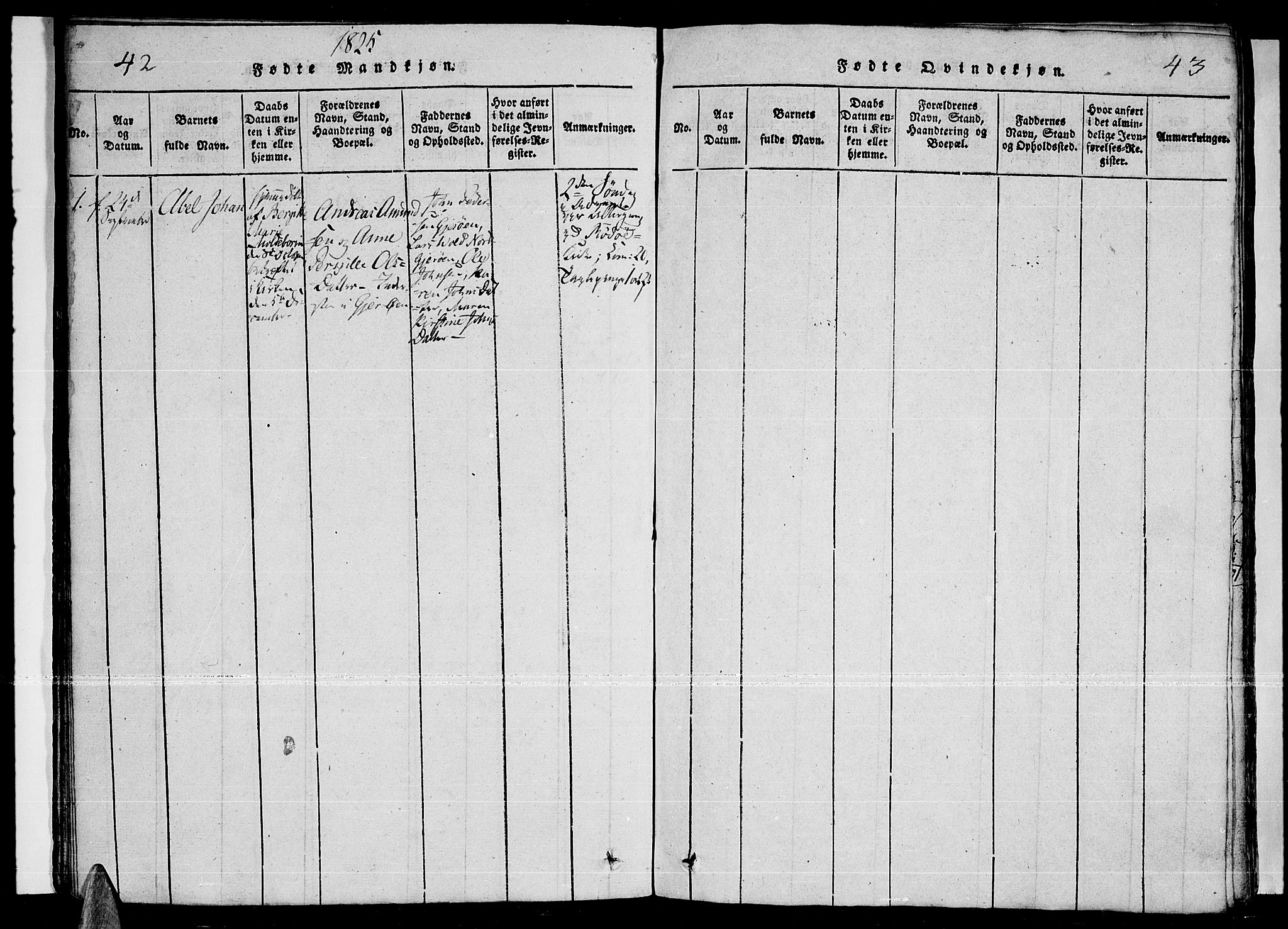 Ministerialprotokoller, klokkerbøker og fødselsregistre - Nordland, AV/SAT-A-1459/841/L0593: Parish register (official) no. 841A04 /1, 1820-1825, p. 42-43