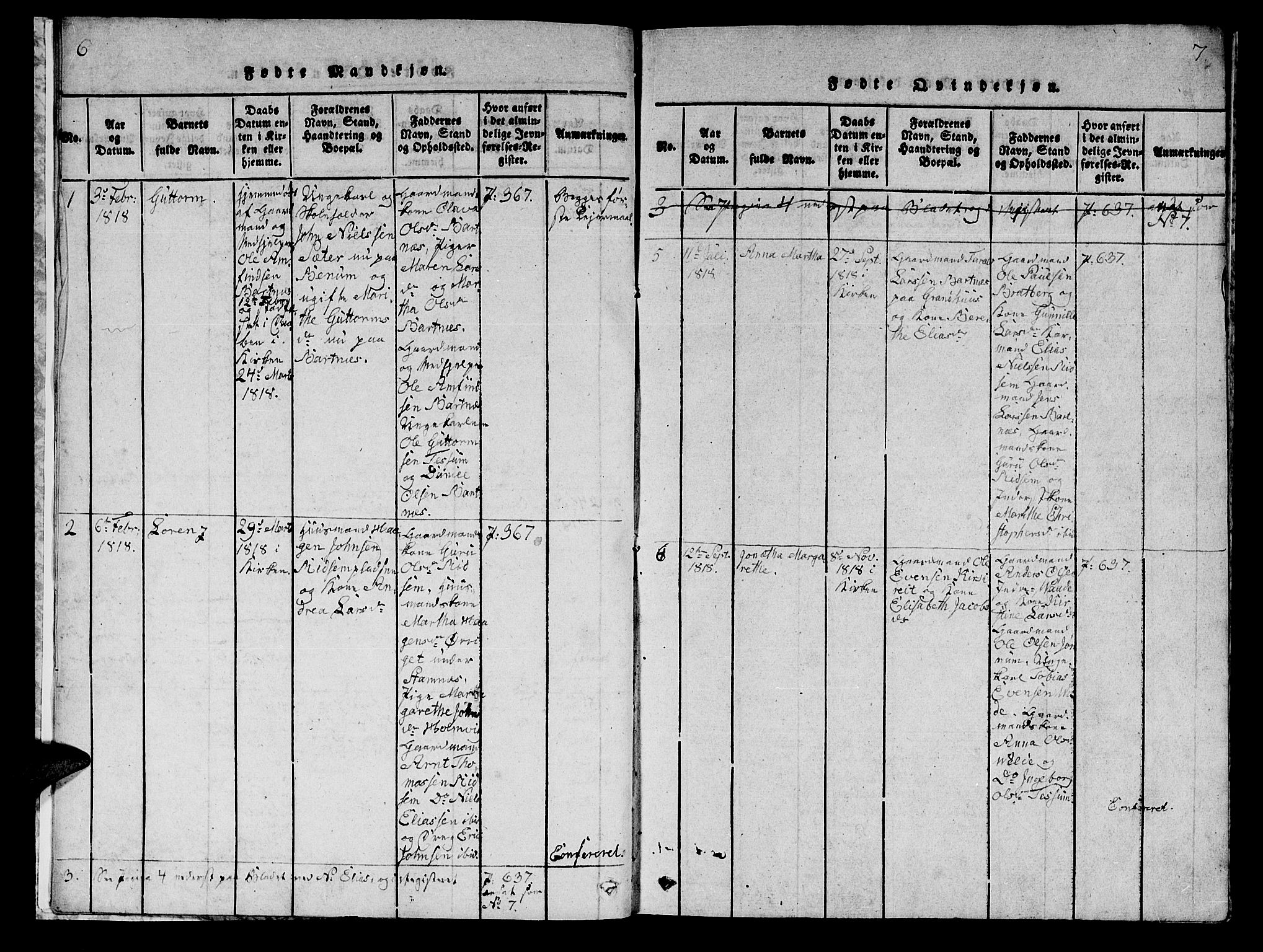 Ministerialprotokoller, klokkerbøker og fødselsregistre - Nord-Trøndelag, AV/SAT-A-1458/745/L0433: Parish register (copy) no. 745C02, 1817-1825, p. 6-7