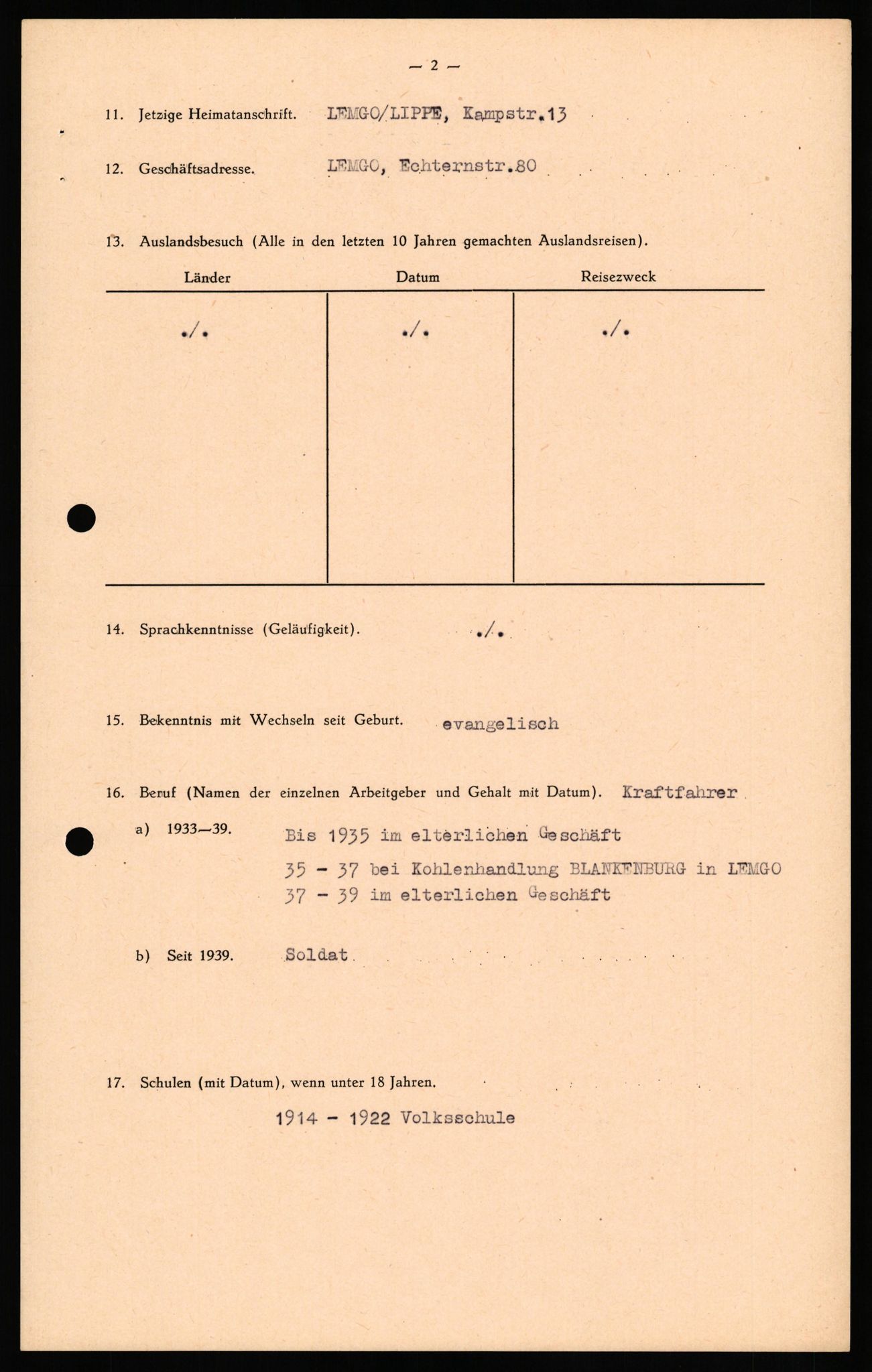 Forsvaret, Forsvarets overkommando II, AV/RA-RAFA-3915/D/Db/L0035: CI Questionaires. Tyske okkupasjonsstyrker i Norge. Tyskere., 1945-1946, p. 449