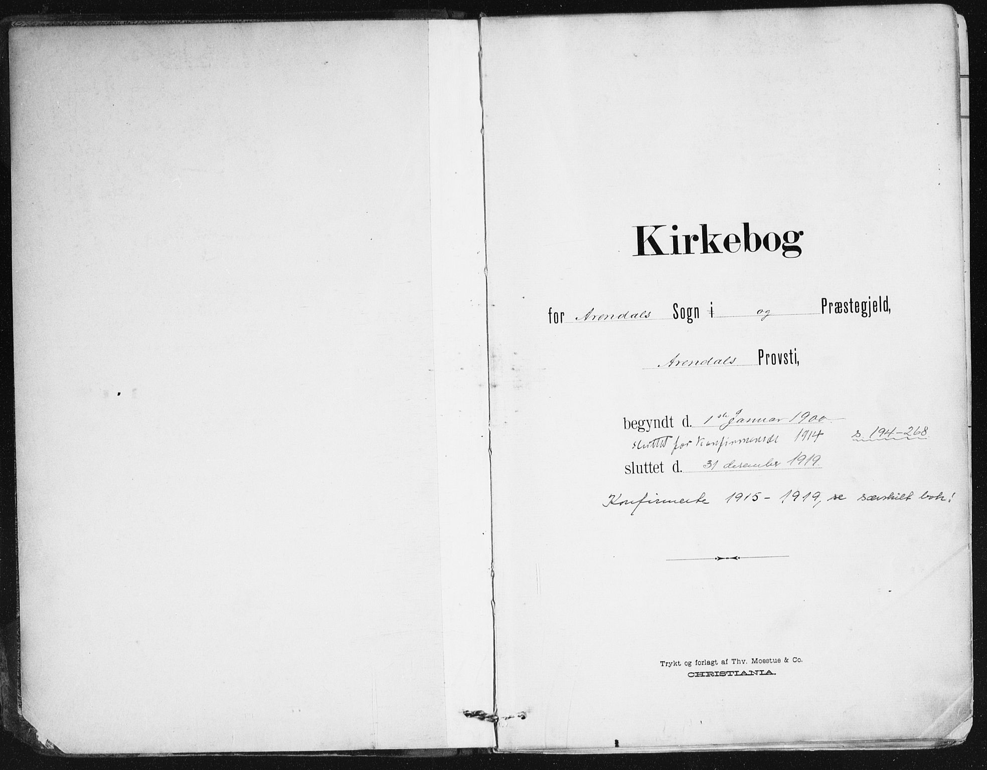 Arendal sokneprestkontor, Trefoldighet, SAK/1111-0040/F/Fa/L0010: Parish register (official) no. A 10, 1900-1919