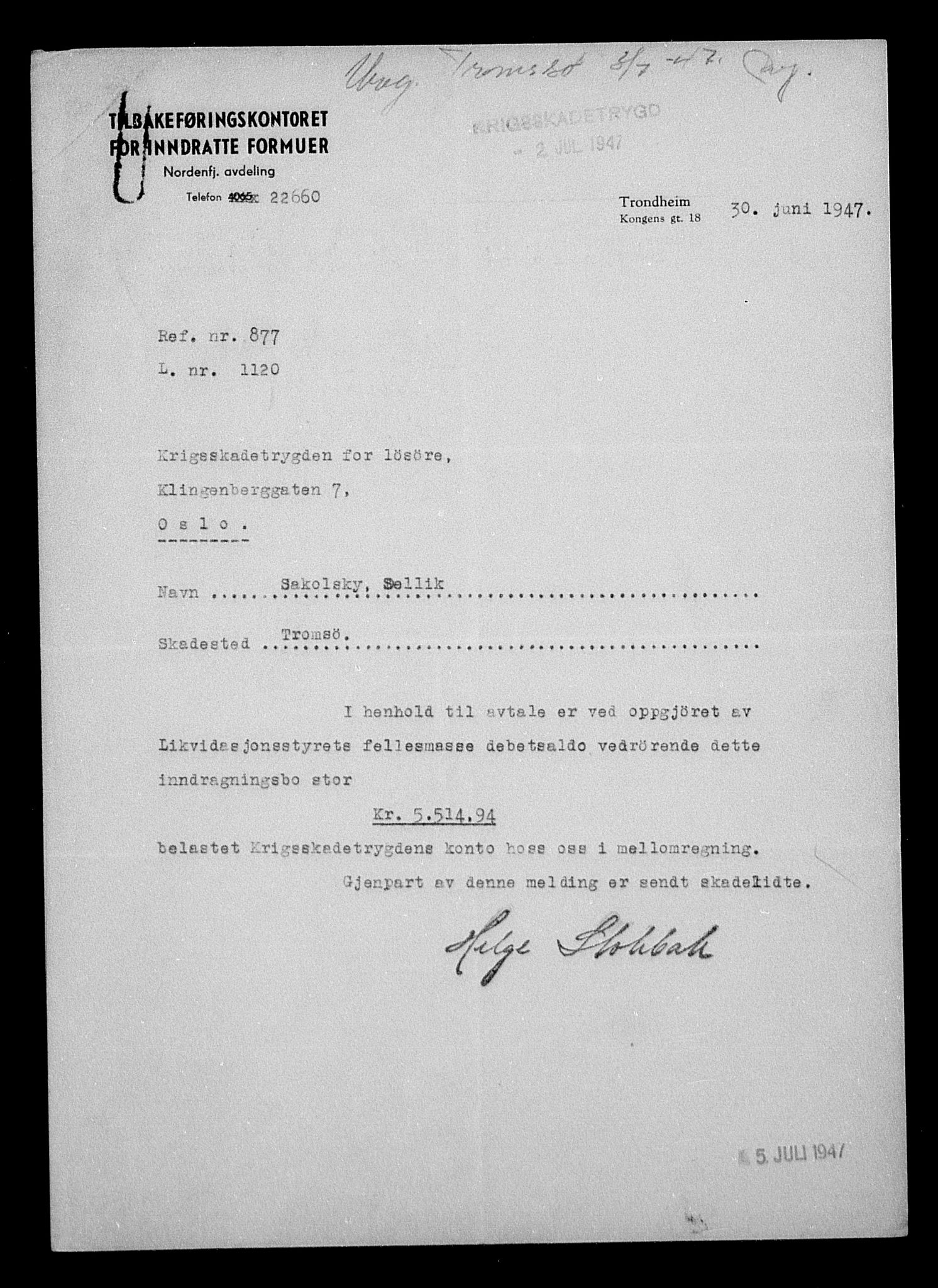 Justisdepartementet, Tilbakeføringskontoret for inndratte formuer, AV/RA-S-1564/H/Hc/Hcb/L0915: --, 1945-1947, p. 305