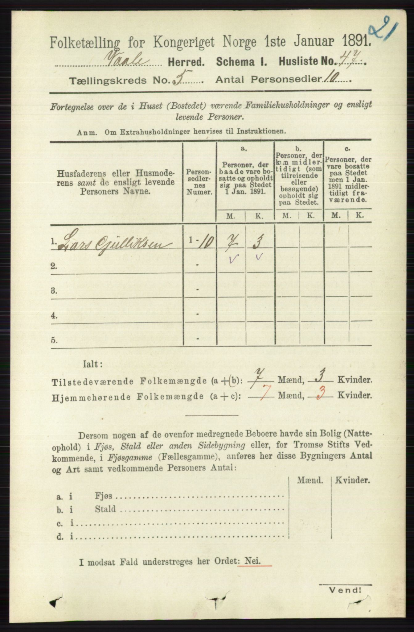 RA, 1891 census for 0716 Våle, 1891, p. 1348