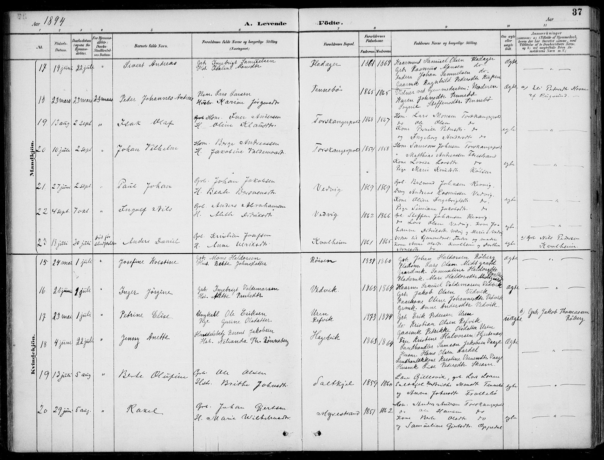 Selje sokneprestembete, AV/SAB-A-99938/H/Ha/Haa/Haac/L0002: Parish register (official) no. C  2, 1889-1904, p. 37