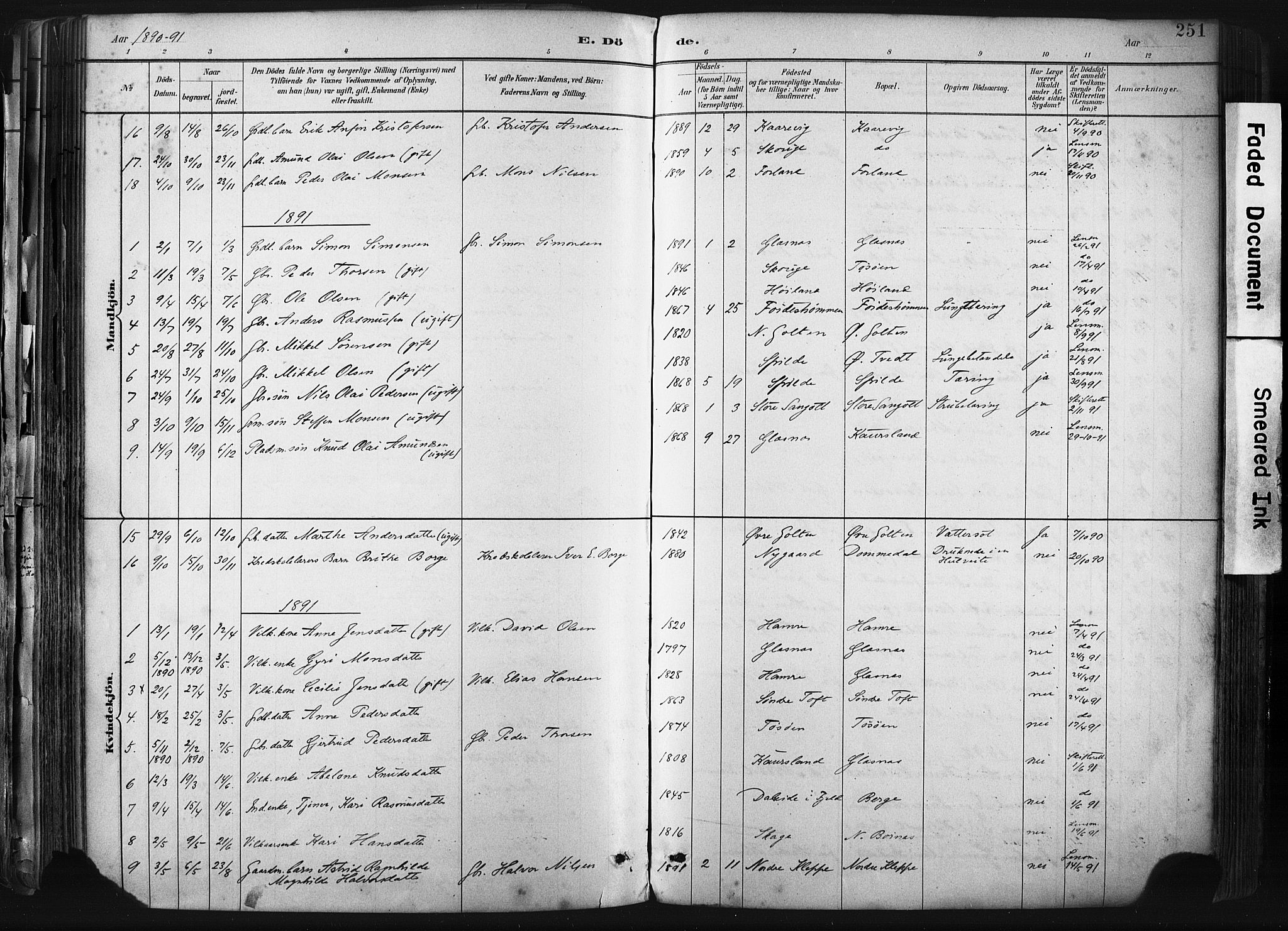 Sund sokneprestembete, SAB/A-99930: Parish register (official) no. B 1, 1882-1907, p. 251