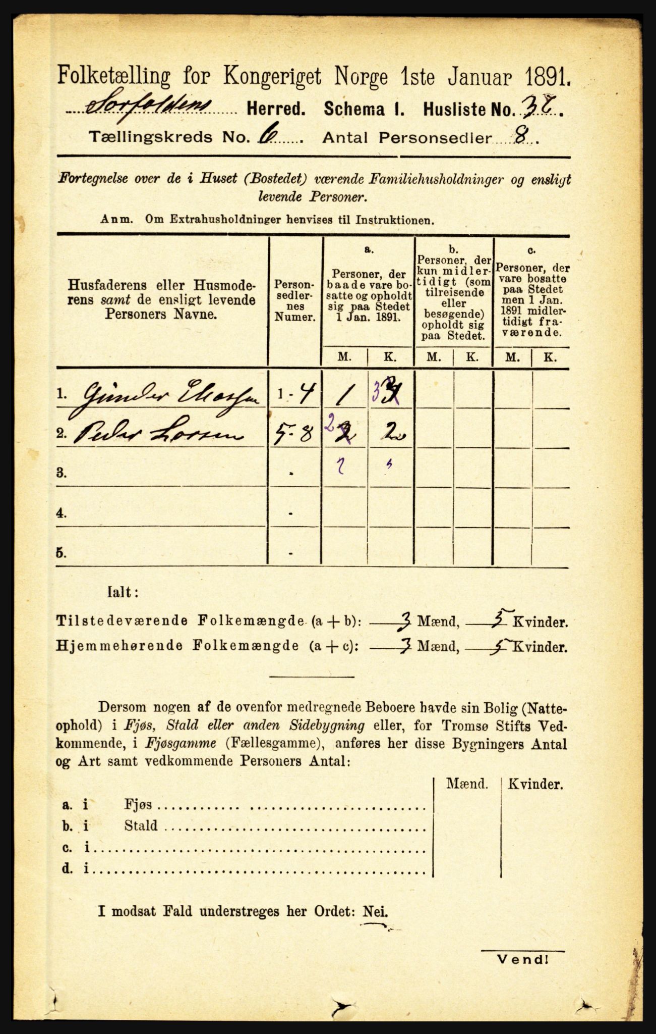 RA, 1891 census for 1845 Sørfold, 1891, p. 1808