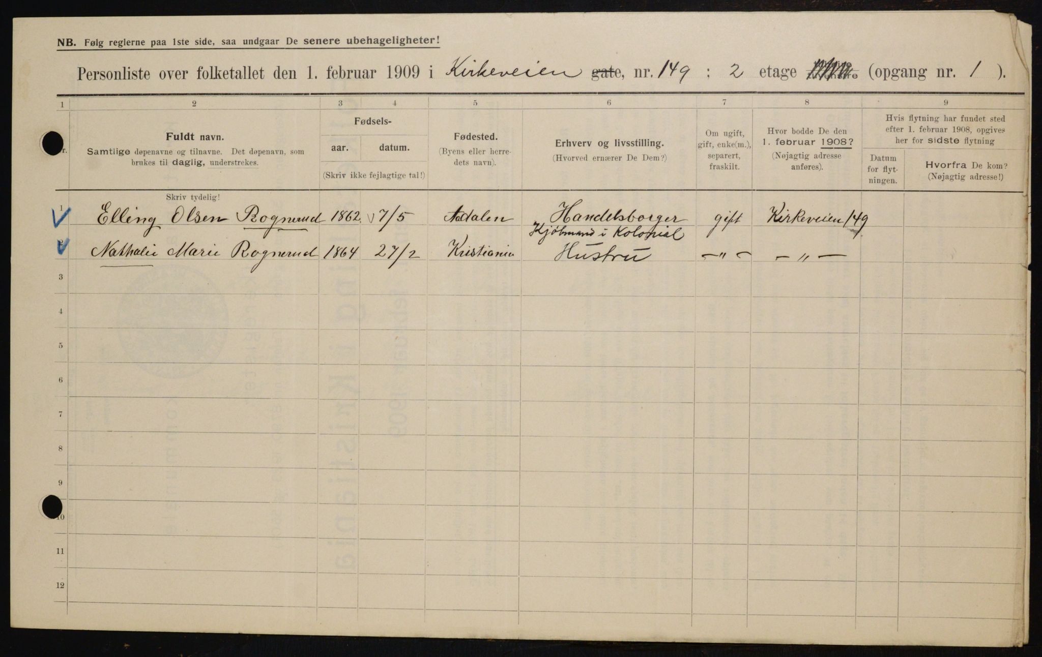 OBA, Municipal Census 1909 for Kristiania, 1909, p. 46910