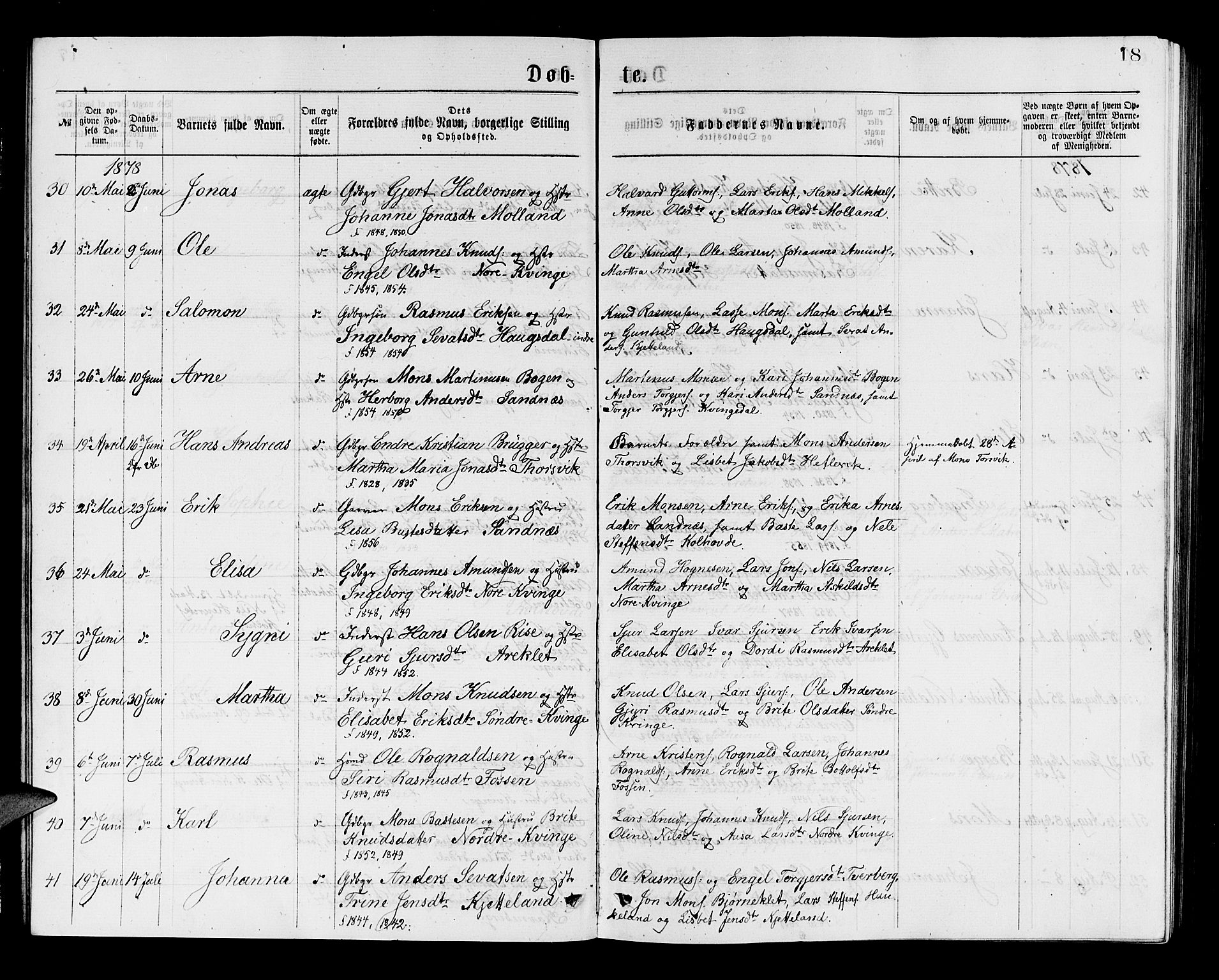 Masfjorden Sokneprestembete, AV/SAB-A-77001: Parish register (copy) no. A 2, 1876-1891, p. 18