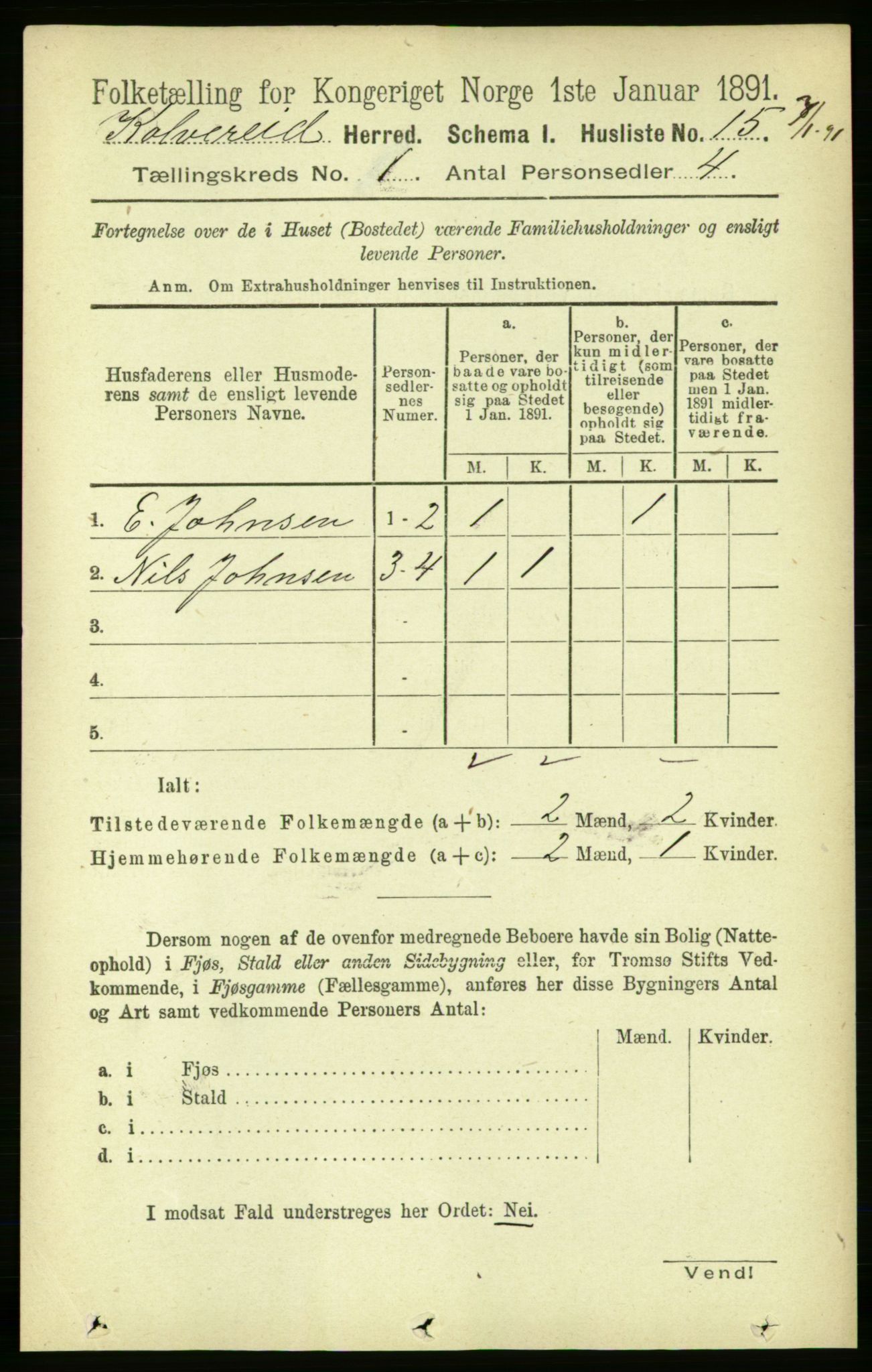 RA, 1891 census for 1752 Kolvereid, 1891, p. 32