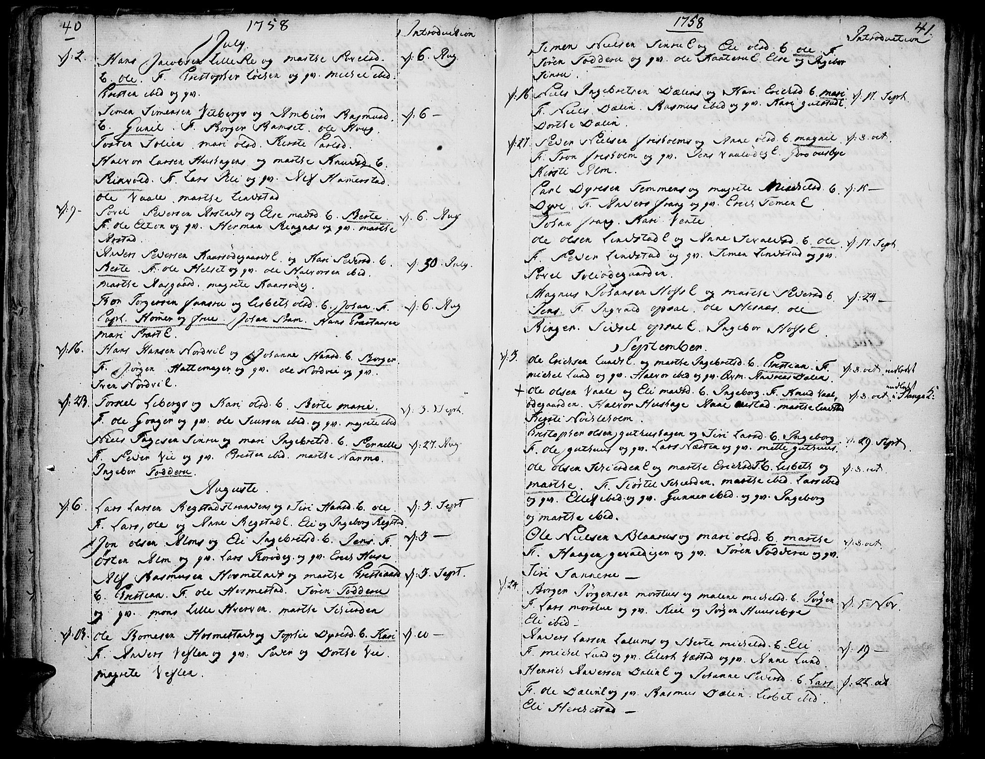 Stange prestekontor, AV/SAH-PREST-002/K/L0005: Parish register (official) no. 5, 1754-1762, p. 40-41