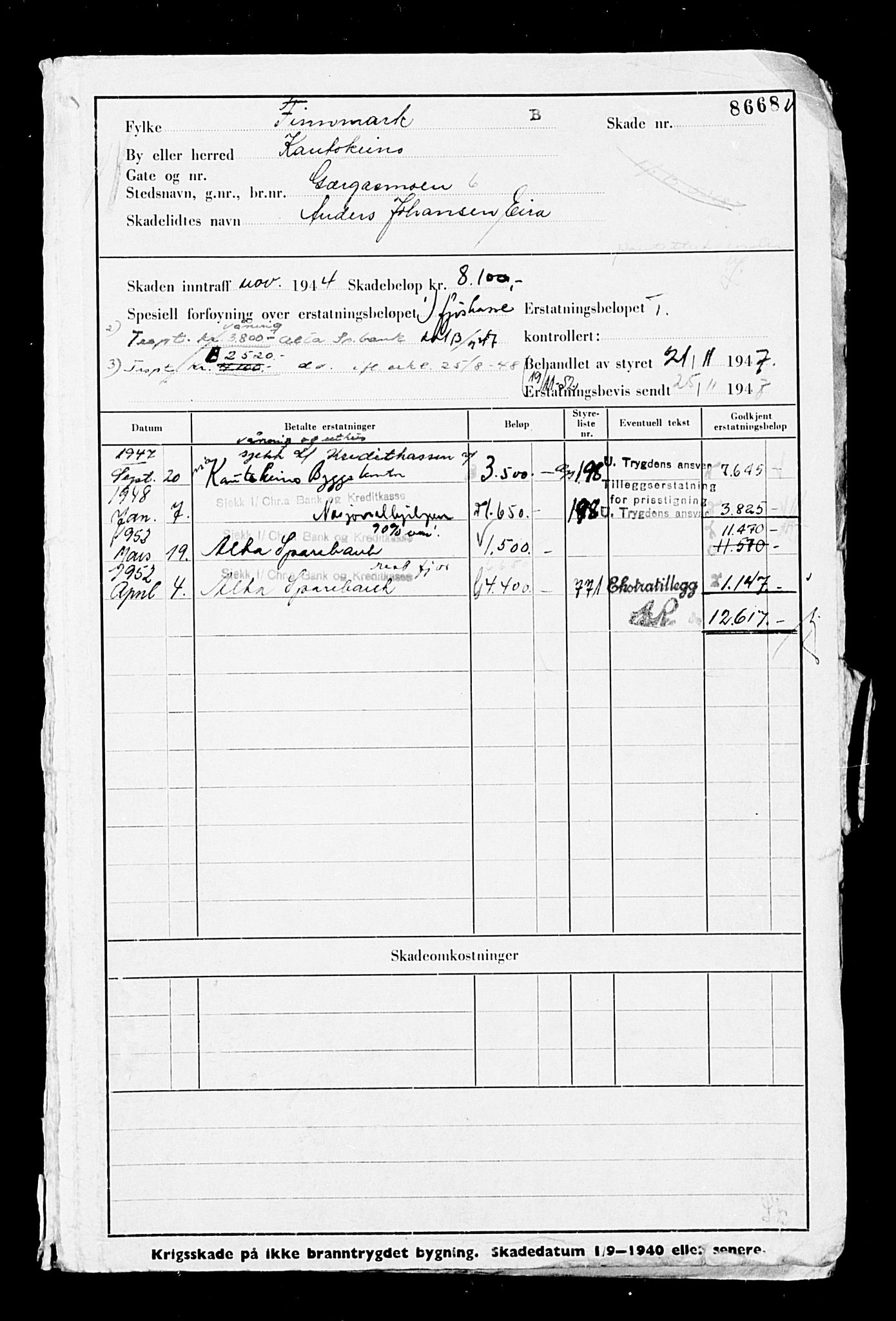 Krigsskadetrygdene for bygninger og løsøre, AV/RA-S-1548/V/L0004: --, 1940-1945