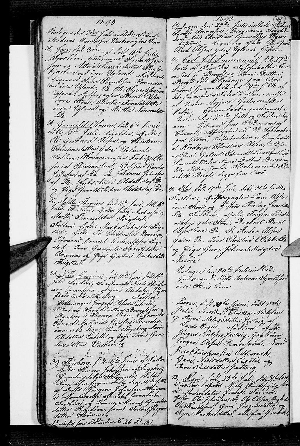 Oddernes sokneprestkontor, SAK/1111-0033/F/Fb/Fba/L0004: Parish register (copy) no. B 4, 1837-1846, p. 44