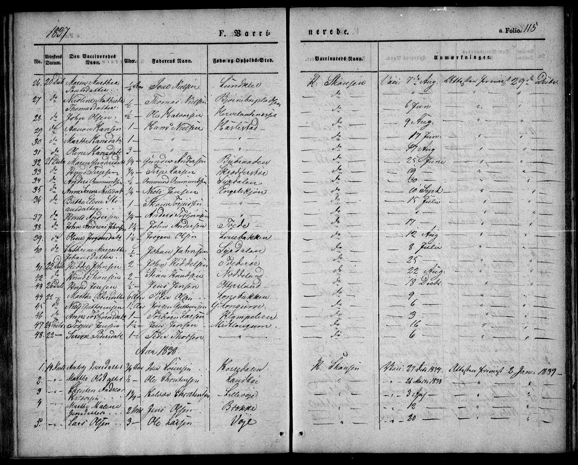 Austre Moland sokneprestkontor, SAK/1111-0001/F/Fa/Faa/L0006: Parish register (official) no. A 6, 1837-1846, p. 115