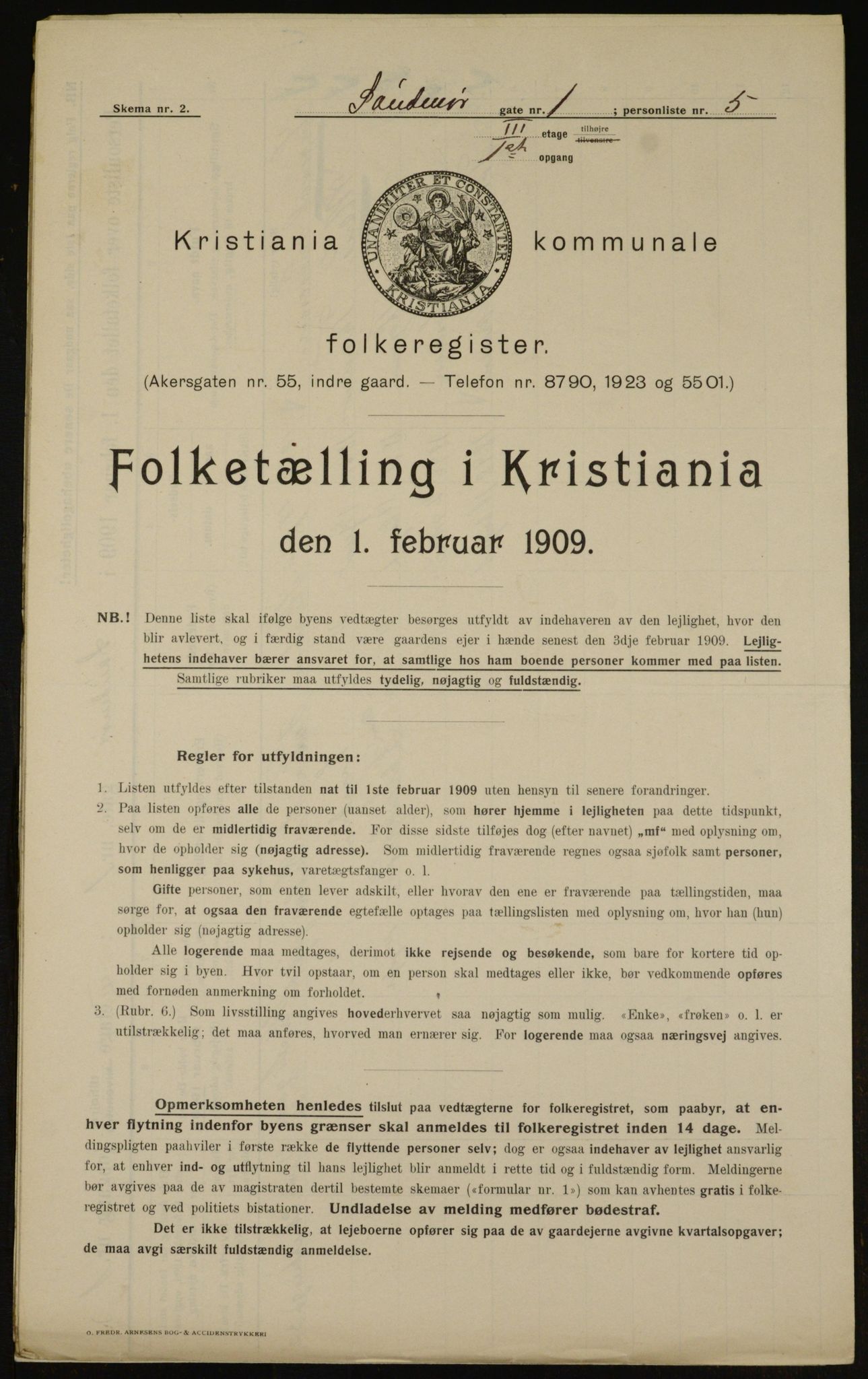 OBA, Municipal Census 1909 for Kristiania, 1909, p. 94706