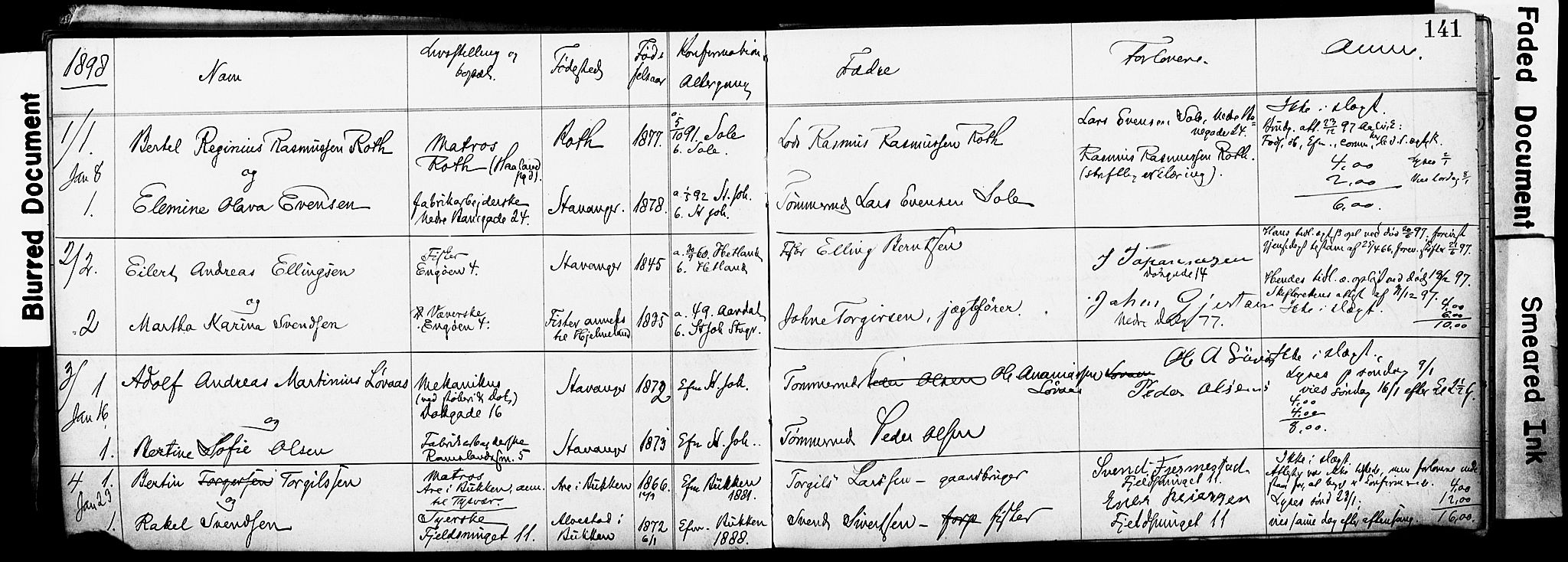 St. Johannes sokneprestkontor, SAST/A-101814/001/70/705BA/L0001: Banns register no. 1, 1885-1899, p. 141