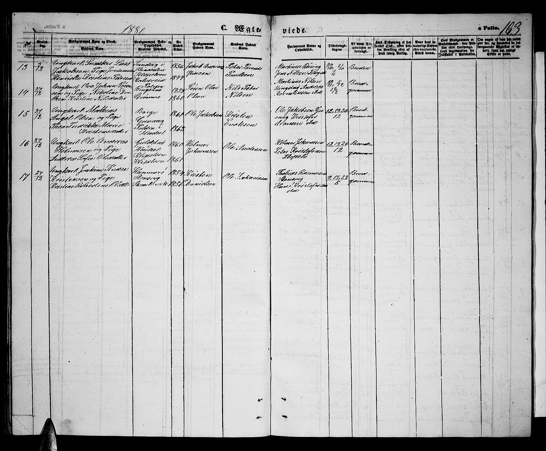 Ministerialprotokoller, klokkerbøker og fødselsregistre - Nordland, AV/SAT-A-1459/891/L1314: Parish register (copy) no. 891C03, 1870-1885, p. 163