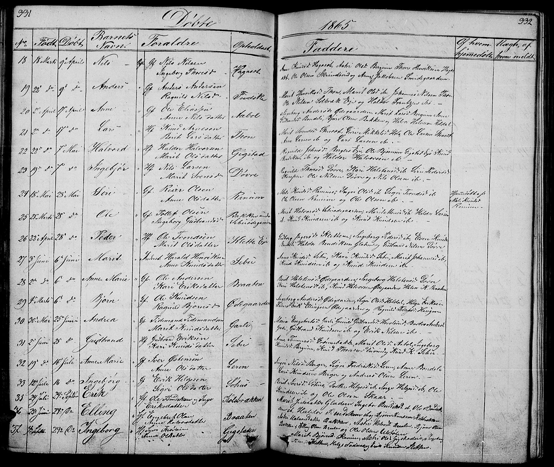 Nord-Aurdal prestekontor, SAH/PREST-132/H/Ha/Hab/L0001: Parish register (copy) no. 1, 1834-1887, p. 331-332