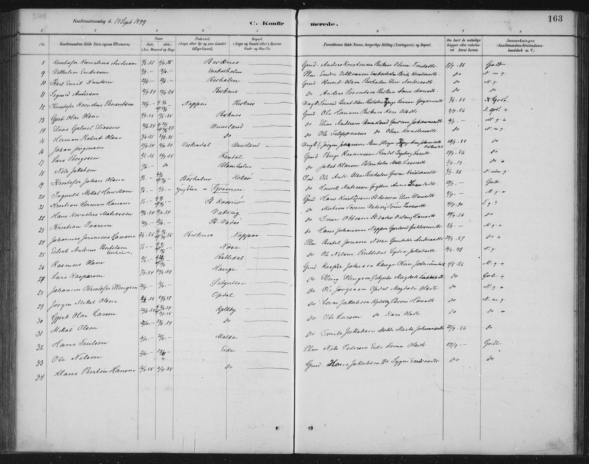 Gulen sokneprestembete, AV/SAB-A-80201/H/Hab/Habb/L0003: Parish register (copy) no. B 3, 1884-1907, p. 163