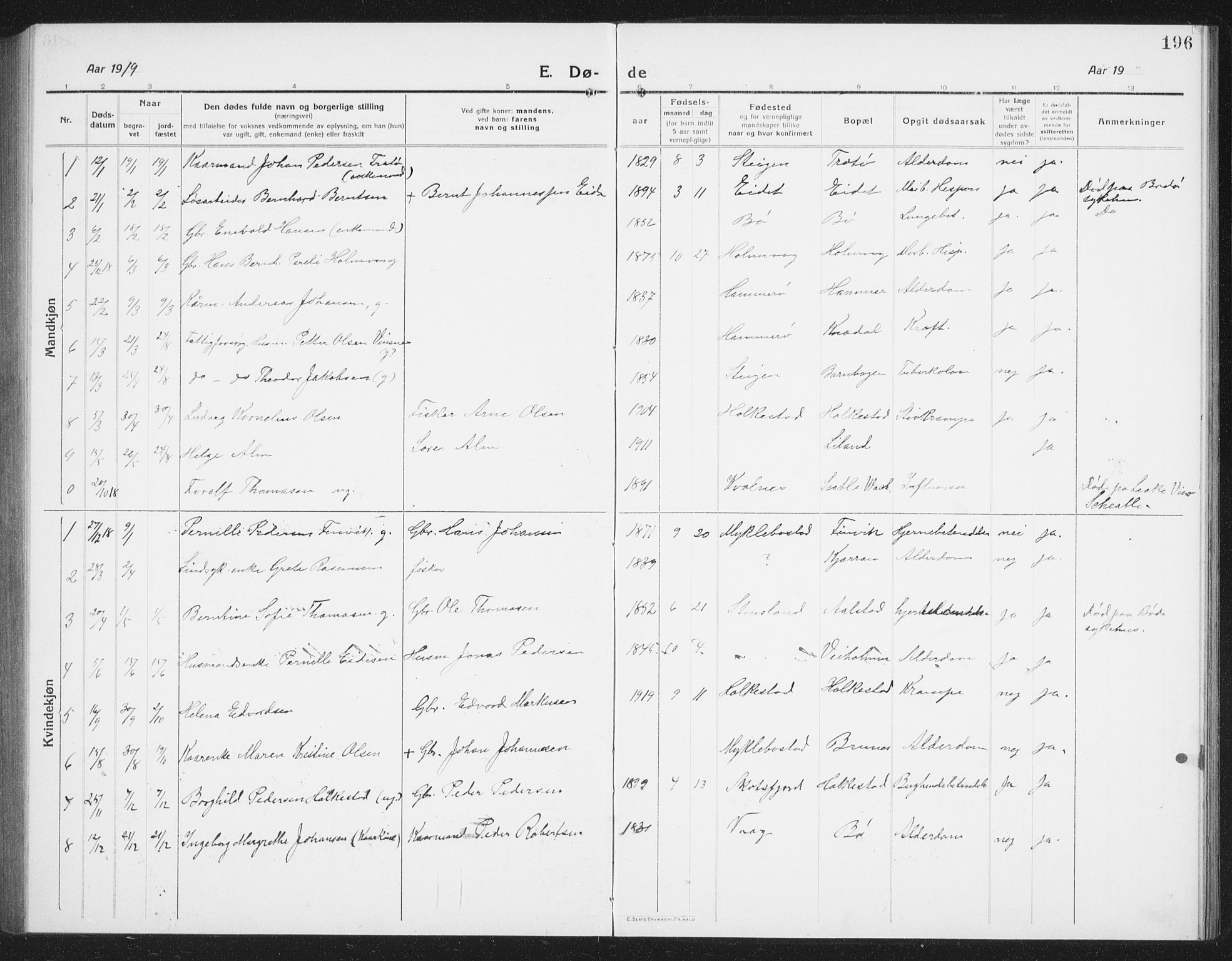 Ministerialprotokoller, klokkerbøker og fødselsregistre - Nordland, AV/SAT-A-1459/855/L0817: Parish register (copy) no. 855C06, 1917-1934, p. 196