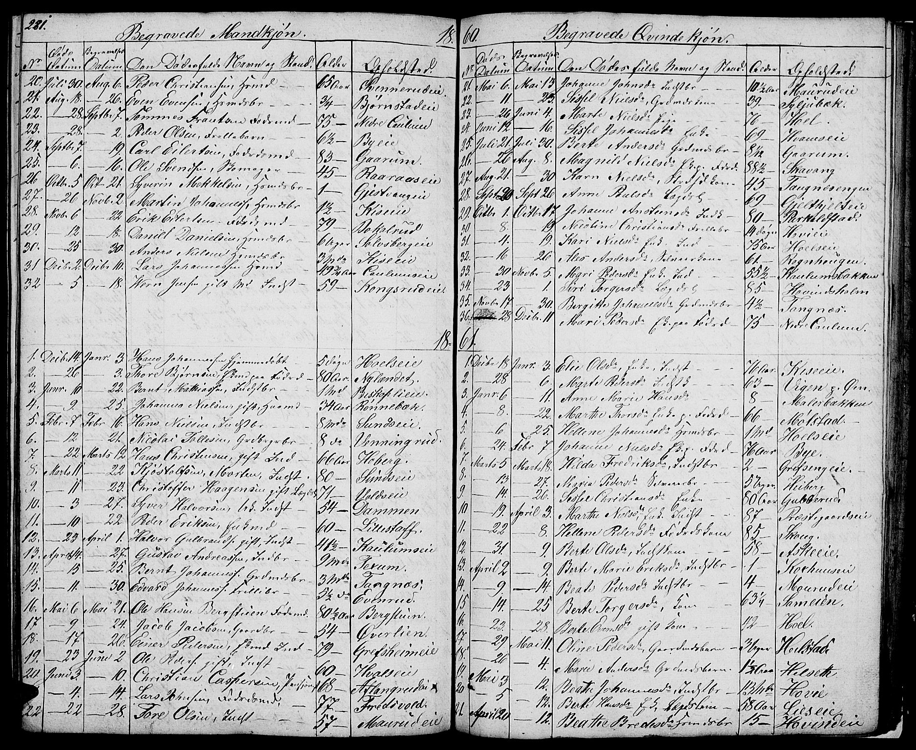 Nes prestekontor, Hedmark, SAH/PREST-020/L/La/L0004: Parish register (copy) no. 4, 1832-1861, p. 281