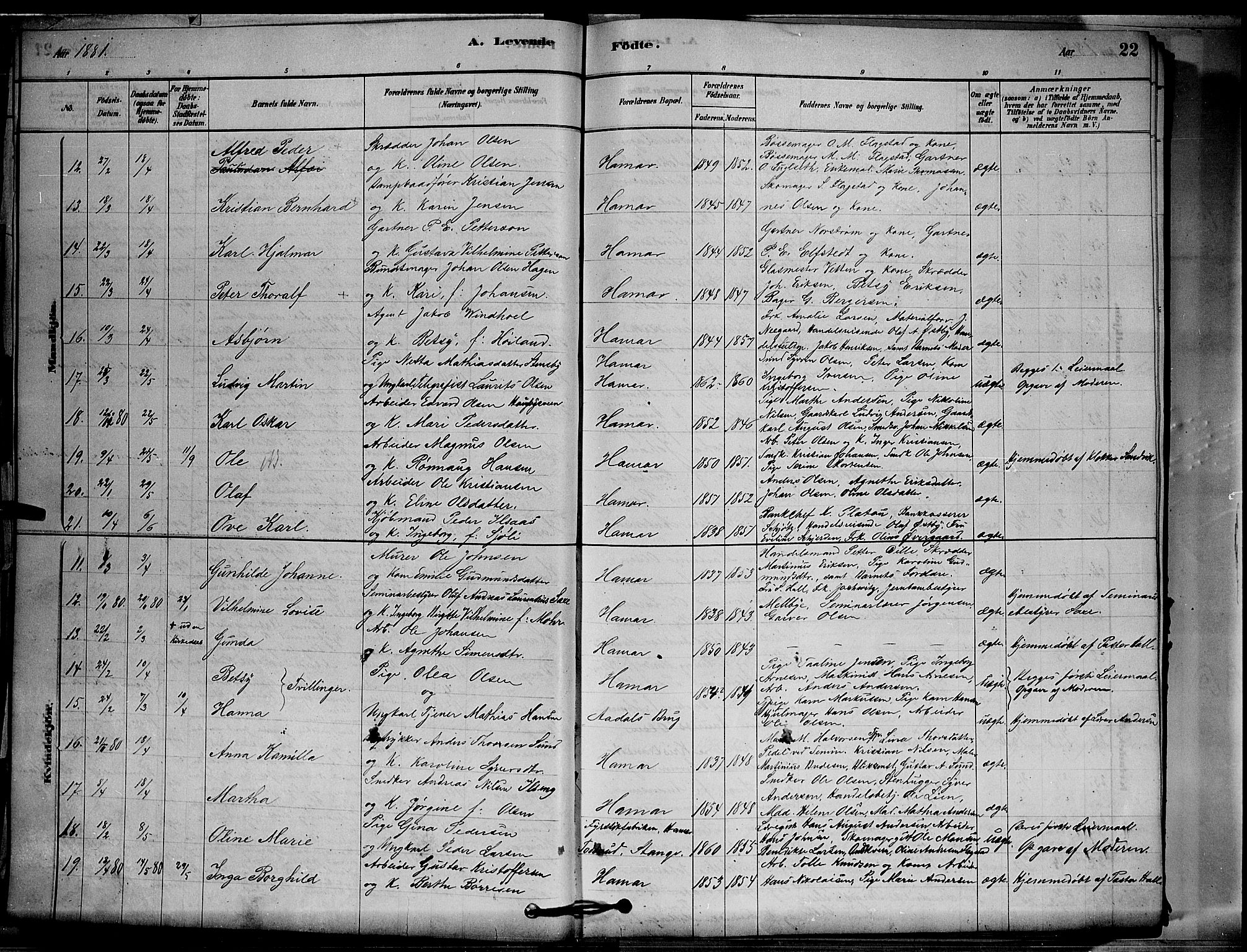 Vang prestekontor, Hedmark, AV/SAH-PREST-008/H/Ha/Hab/L0012: Parish register (copy) no. 12, 1878-1889, p. 22