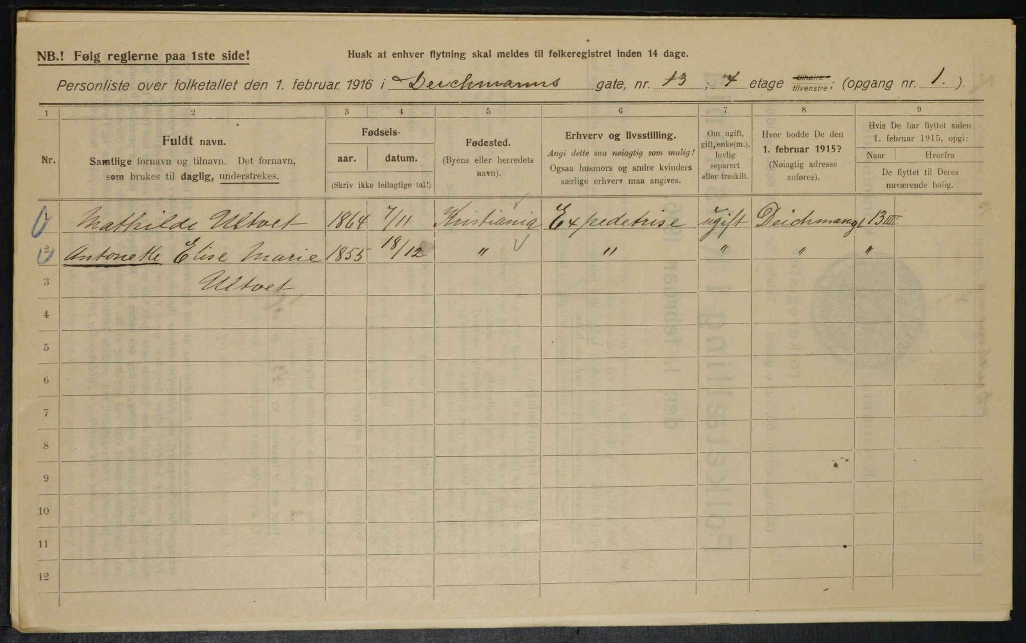 OBA, Municipal Census 1916 for Kristiania, 1916, p. 15718