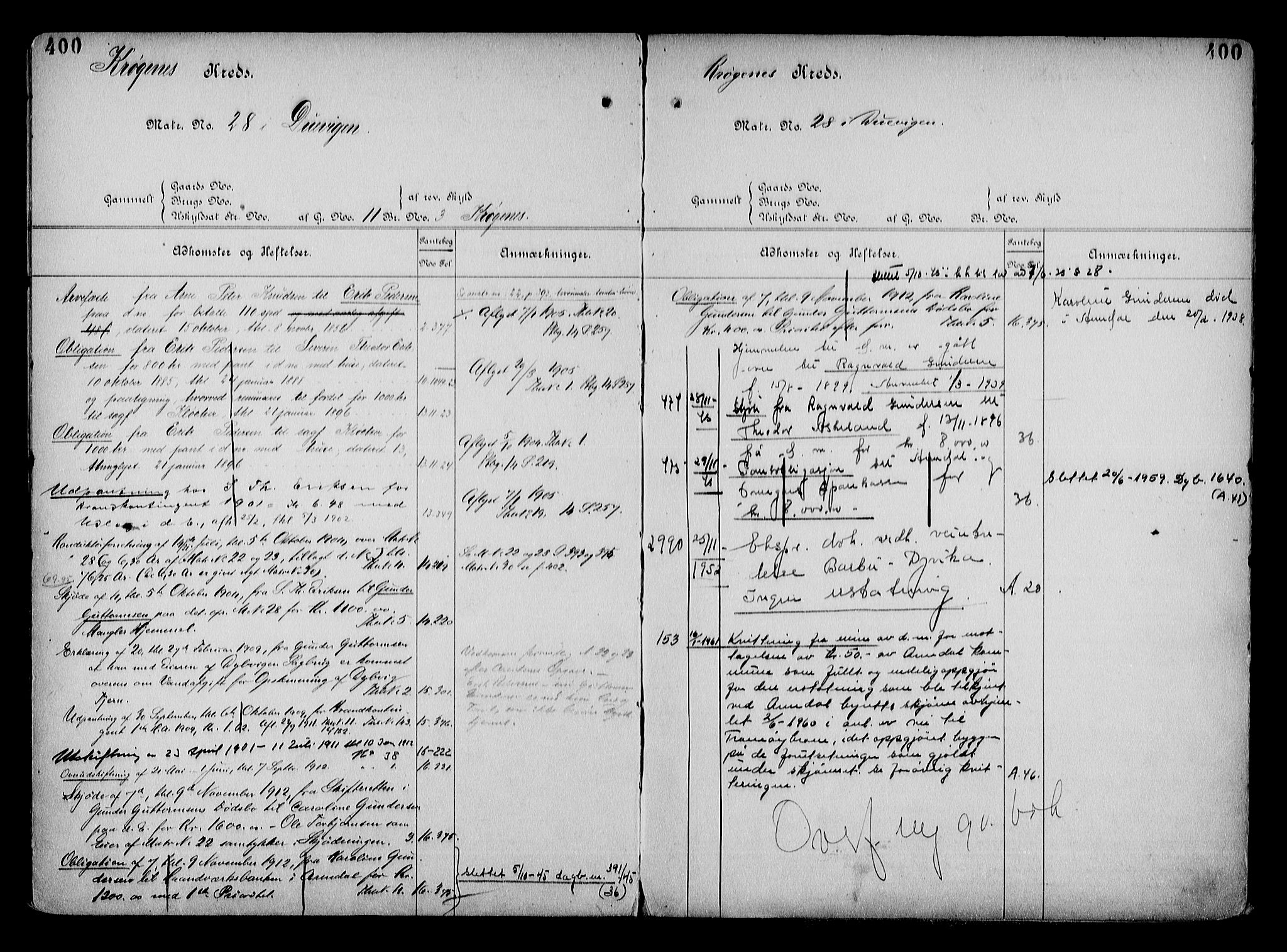Arendal byfogd, AV/SAK-1222-0001/G/Ga/L0015: Mortgage register no. 13, 1860-1960, p. 400