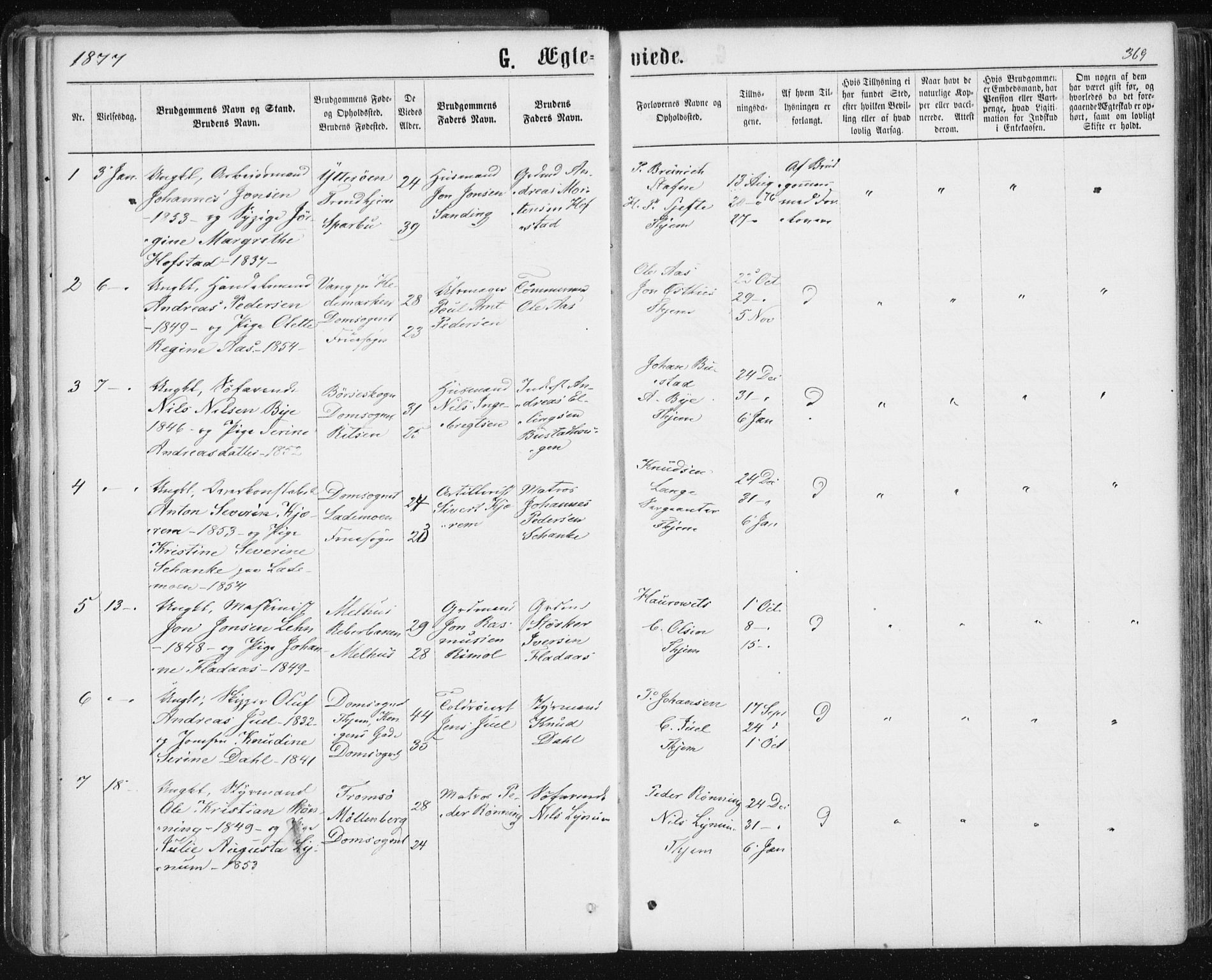 Ministerialprotokoller, klokkerbøker og fødselsregistre - Sør-Trøndelag, SAT/A-1456/601/L0055: Parish register (official) no. 601A23, 1866-1877, p. 369