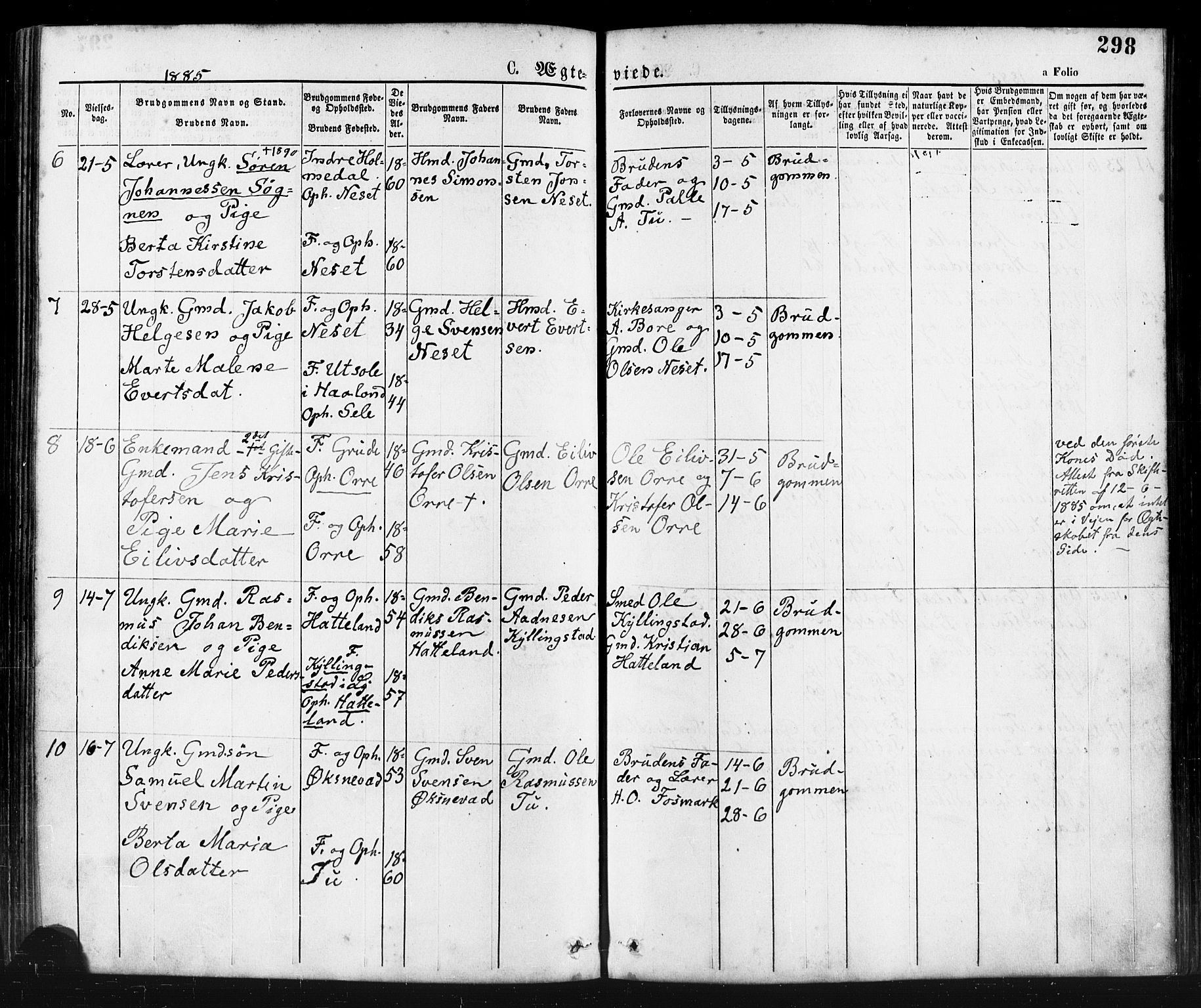 Klepp sokneprestkontor, AV/SAST-A-101803/001/3/30BA/L0006: Parish register (official) no. A 6, 1871-1885, p. 298