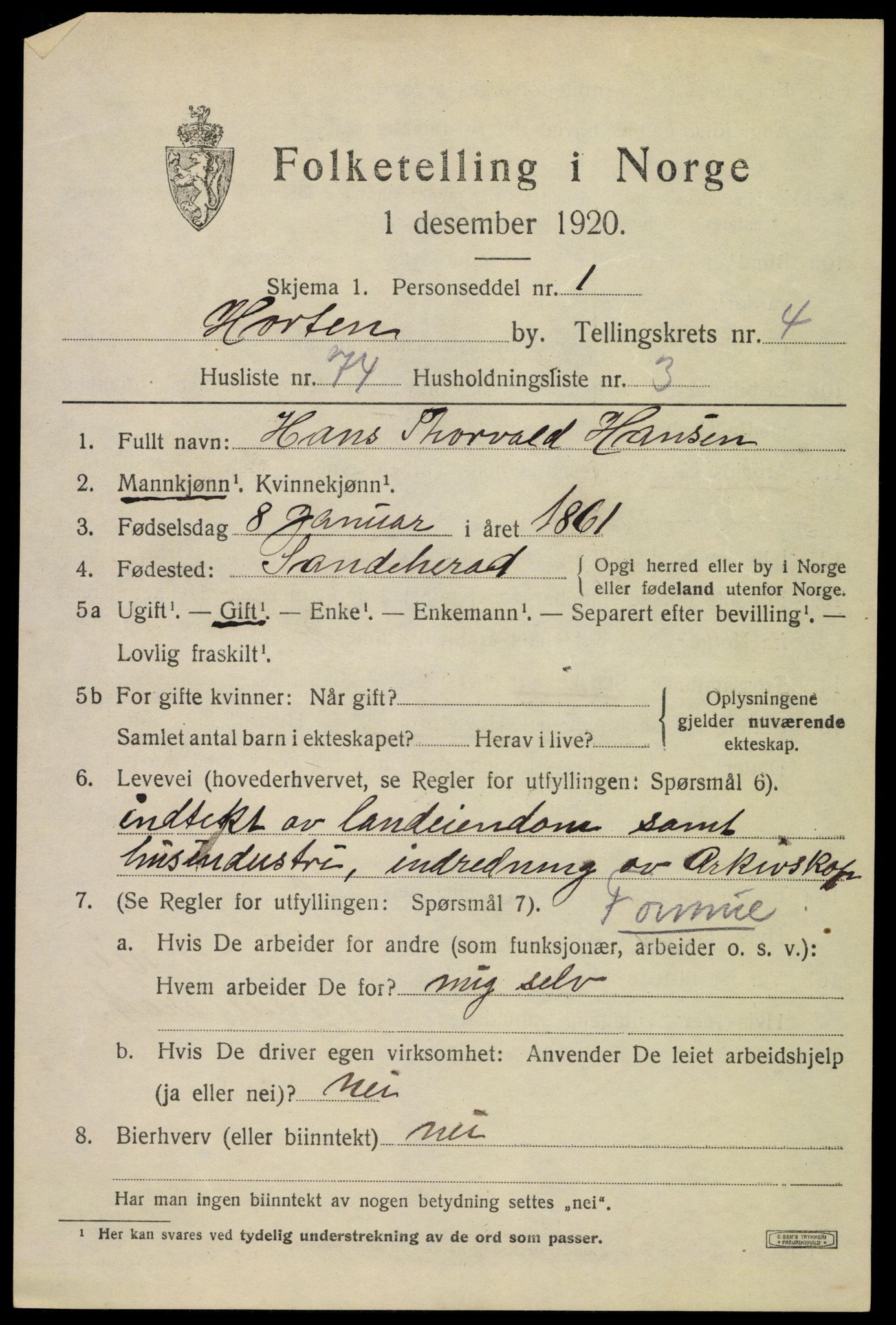 SAKO, 1920 census for Horten, 1920, p. 17549