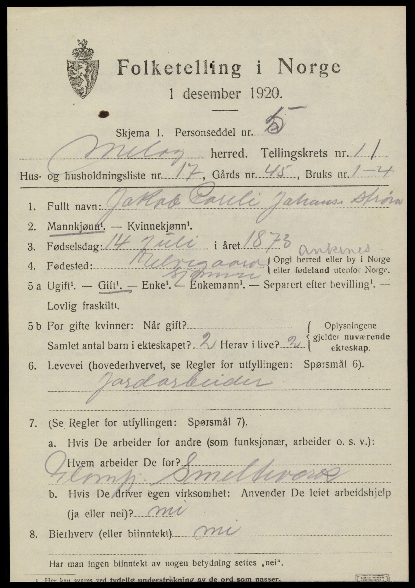 SAT, 1920 census for Meløy, 1920, p. 5929