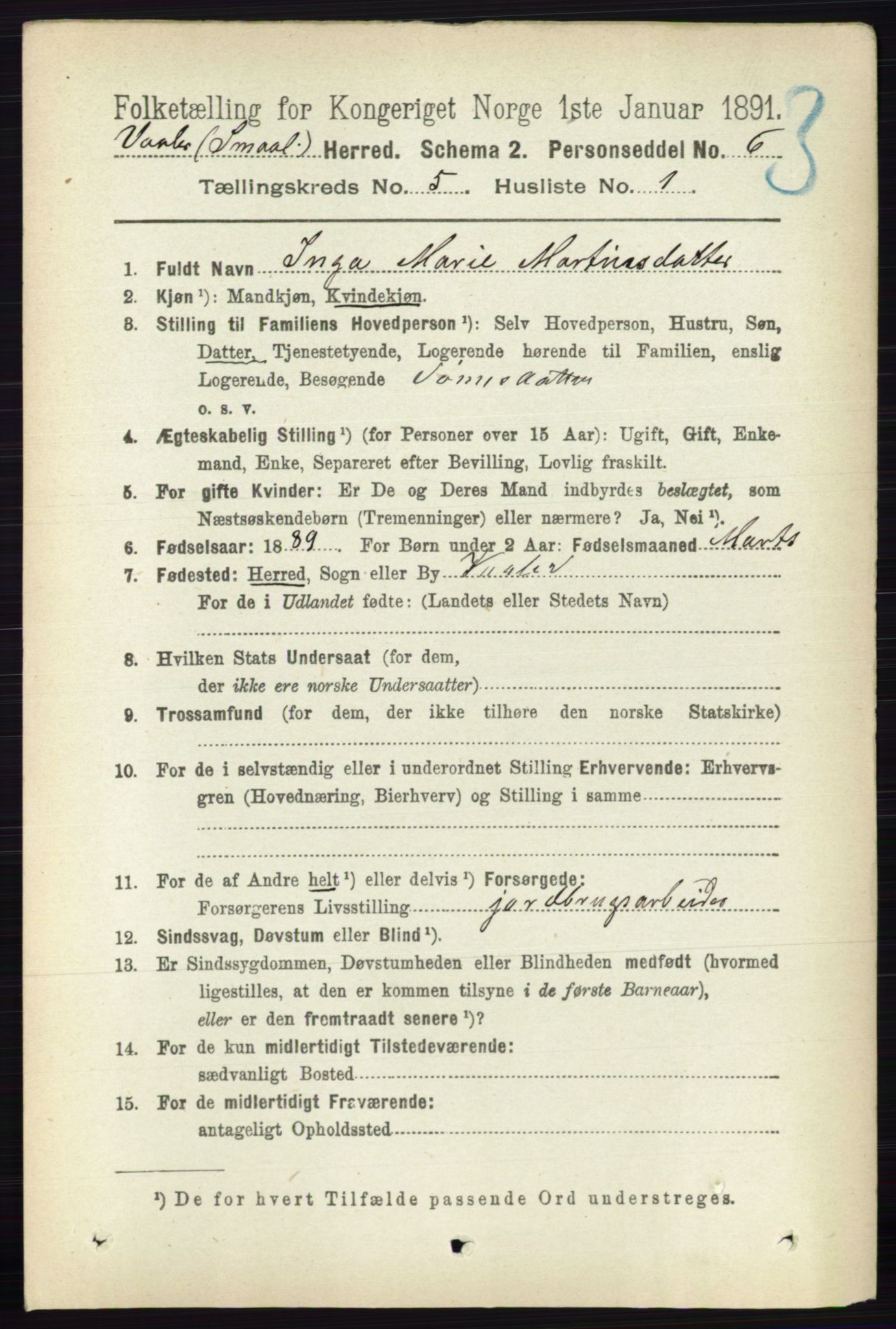 RA, 1891 census for 0137 Våler, 1891, p. 1983