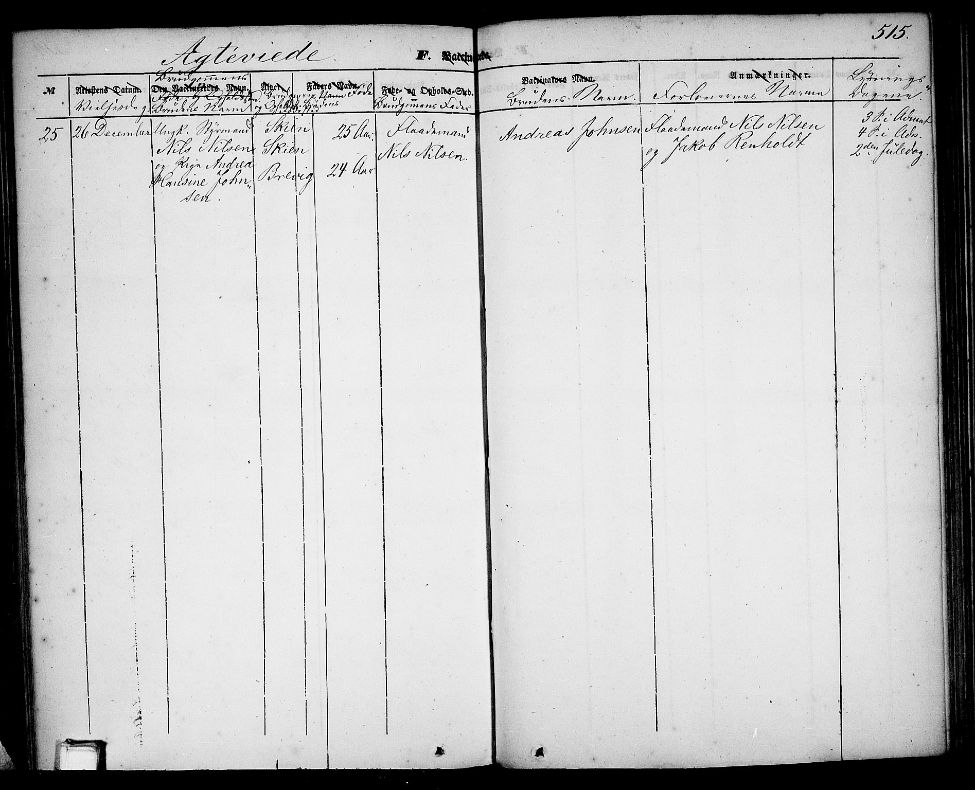 Skien kirkebøker, AV/SAKO-A-302/G/Ga/L0004: Parish register (copy) no. 4, 1843-1867, p. 515