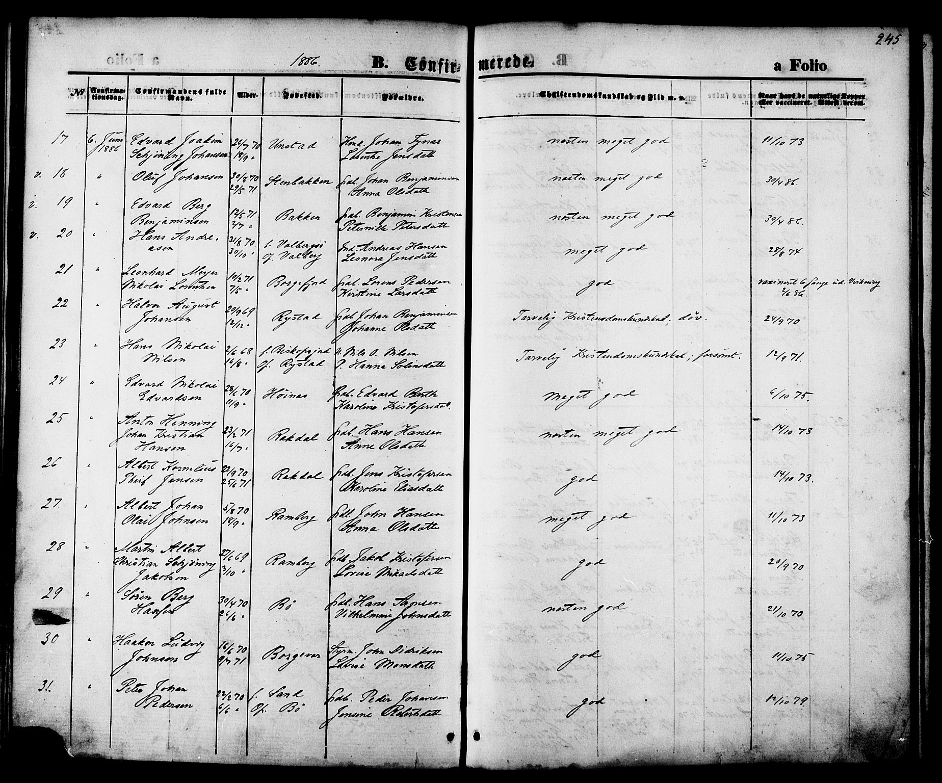 Ministerialprotokoller, klokkerbøker og fødselsregistre - Nordland, SAT/A-1459/880/L1132: Parish register (official) no. 880A06, 1869-1887, p. 245