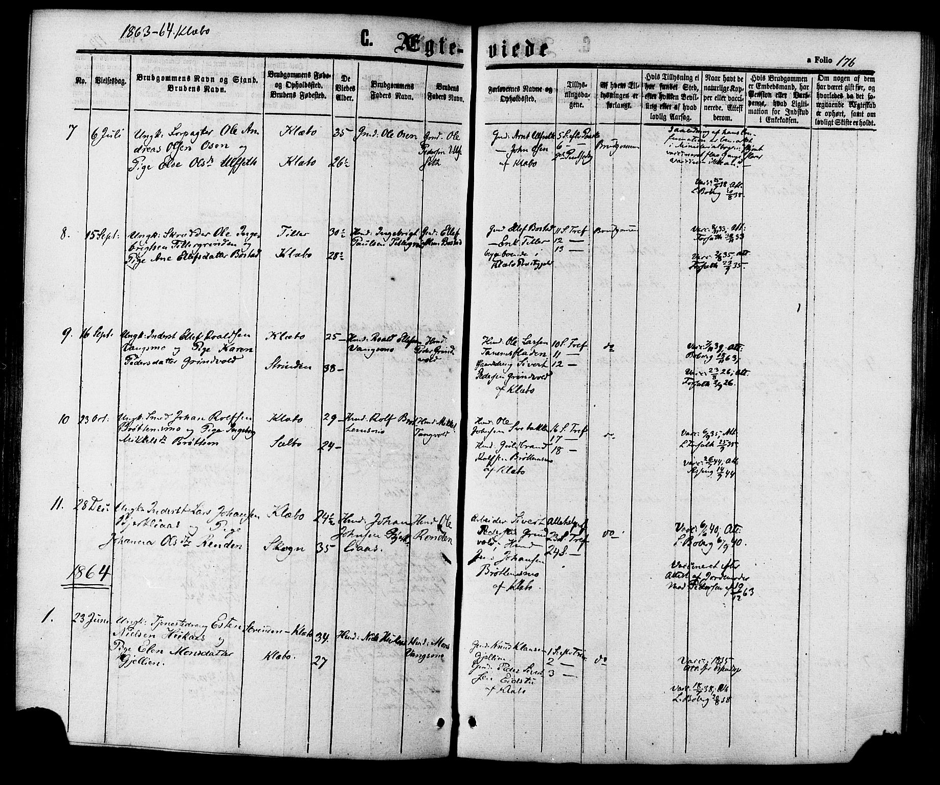 Ministerialprotokoller, klokkerbøker og fødselsregistre - Sør-Trøndelag, SAT/A-1456/618/L0442: Parish register (official) no. 618A06 /1, 1863-1879, p. 176