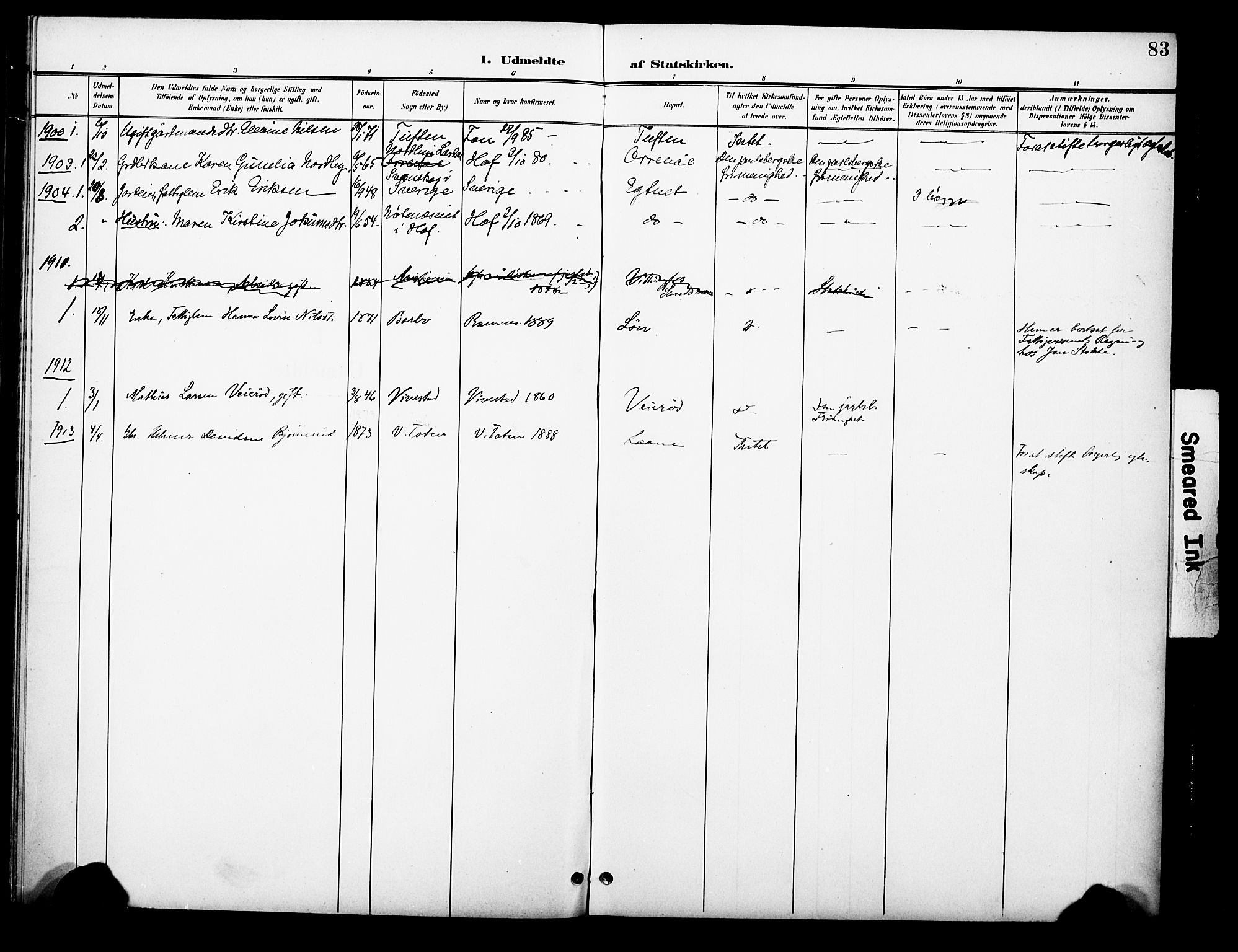 Ramnes kirkebøker, AV/SAKO-A-314/F/Fc/L0002: Parish register (official) no. III 2, 1900-1914, p. 83