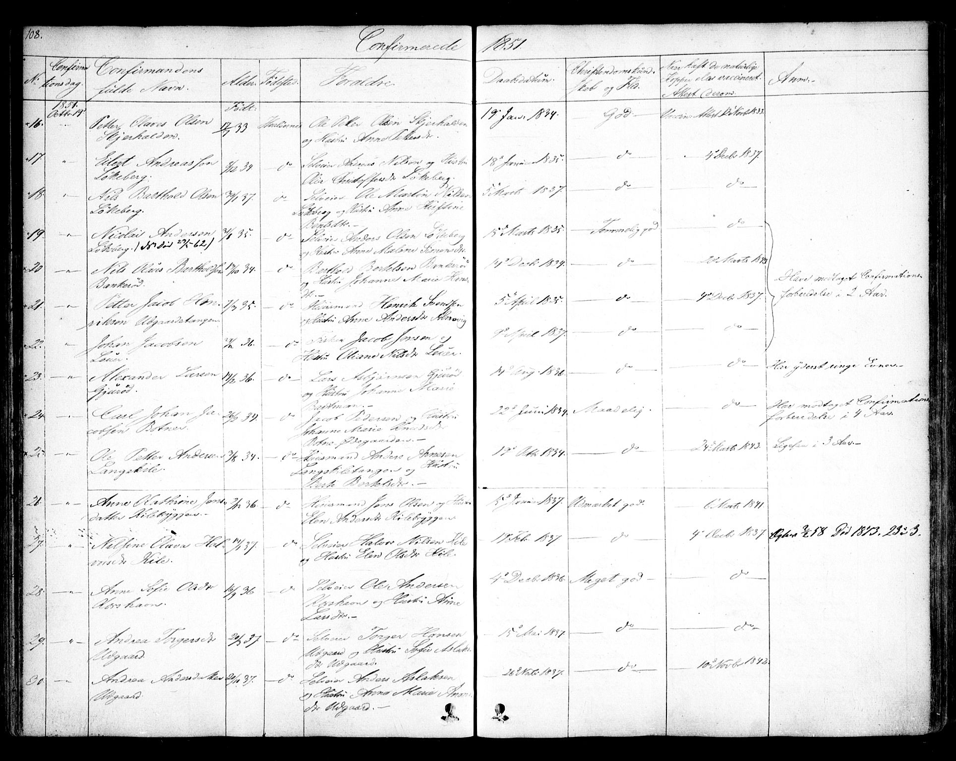 Hvaler prestekontor Kirkebøker, SAO/A-2001/F/Fa/L0006: Parish register (official) no. I 6, 1846-1863, p. 108