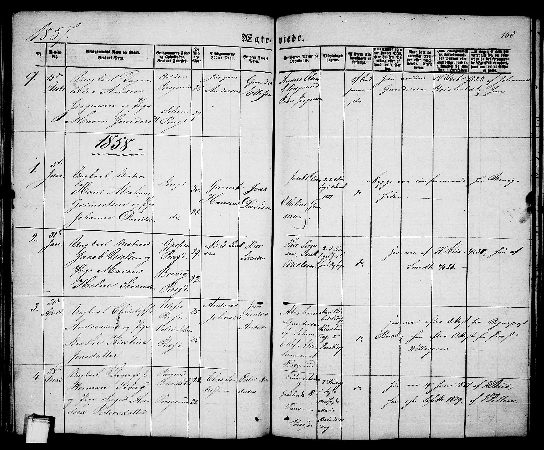 Porsgrunn kirkebøker , SAKO/A-104/G/Ga/L0002: Parish register (copy) no. I 2, 1847-1877, p. 168