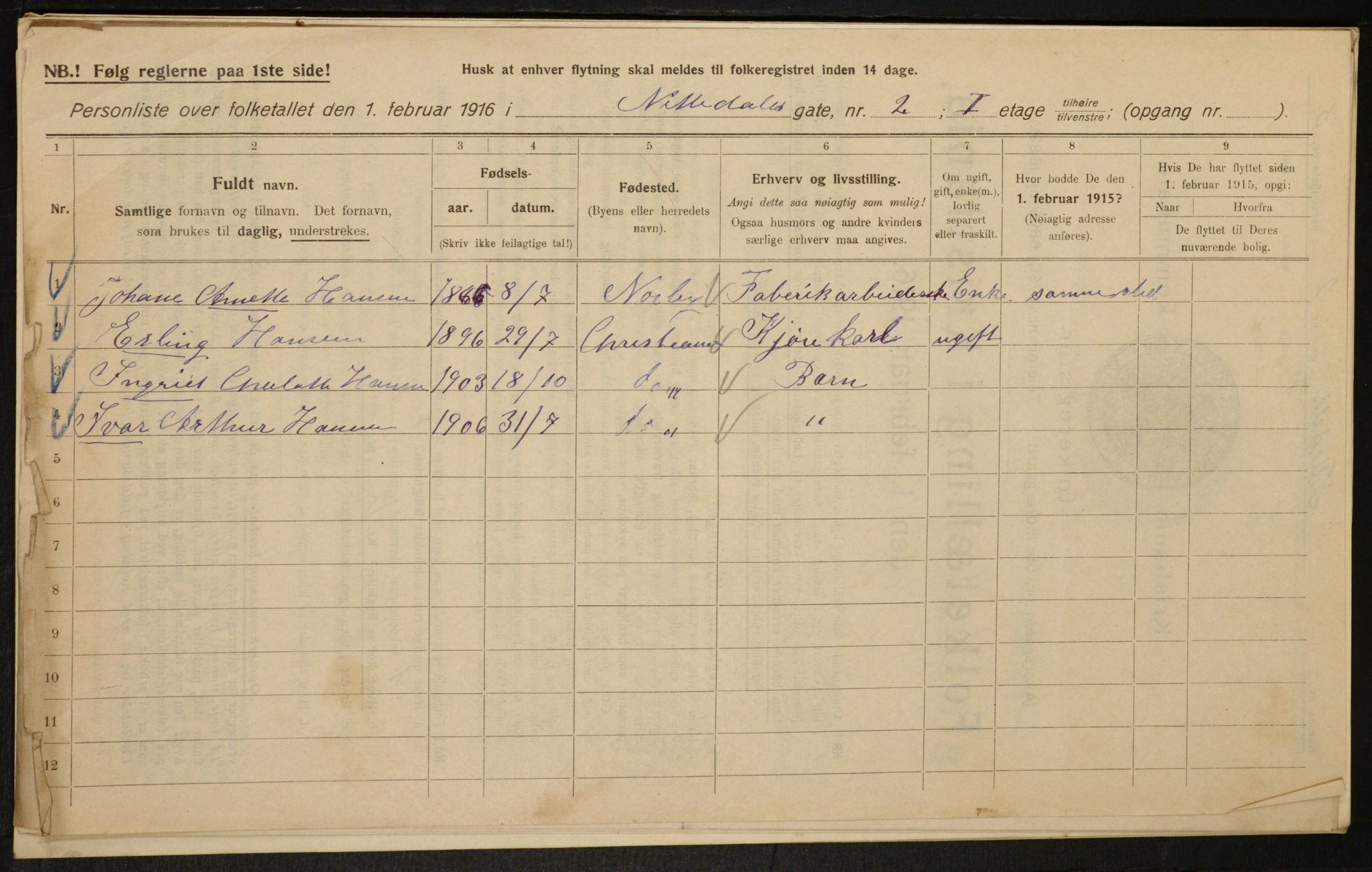 OBA, Municipal Census 1916 for Kristiania, 1916, p. 73003