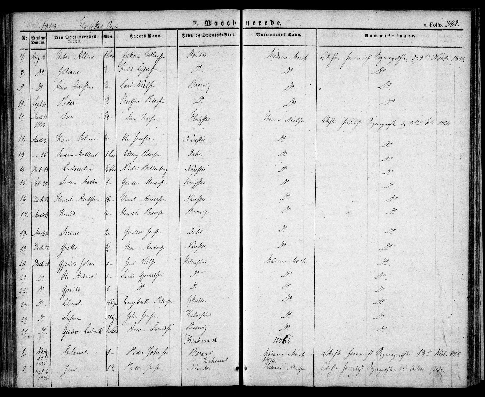Dypvåg sokneprestkontor, AV/SAK-1111-0007/F/Fa/Faa/L0004: Parish register (official) no. A 4, 1824-1840, p. 382