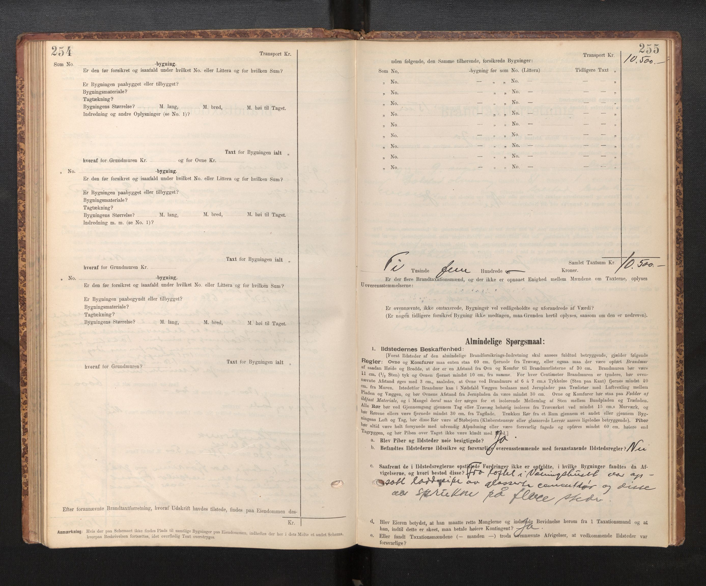 Lensmannen i Evanger, AV/SAB-A-31701/0012/L0005: Branntakstprotokoll, skjematakst, 1895-1935, p. 254-255