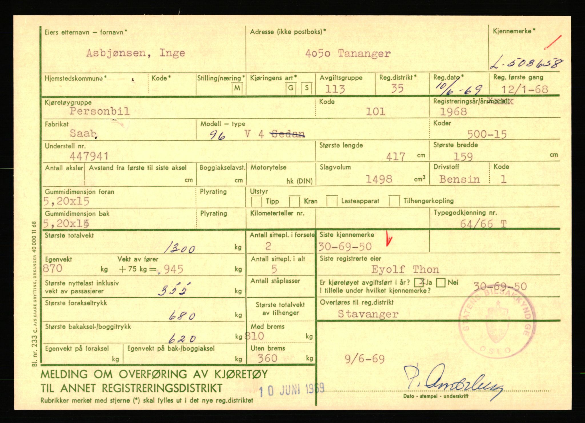 Stavanger trafikkstasjon, AV/SAST-A-101942/0/F/L0078: L-503000 - L-602908, 1930-1971, p. 2541