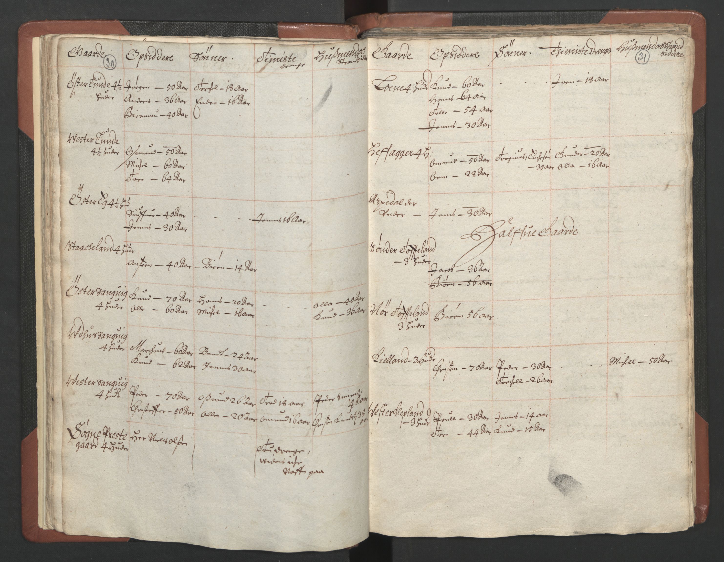 RA, Bailiff's Census 1664-1666, no. 9: Mandal len, 1664-1666, p. 30-31