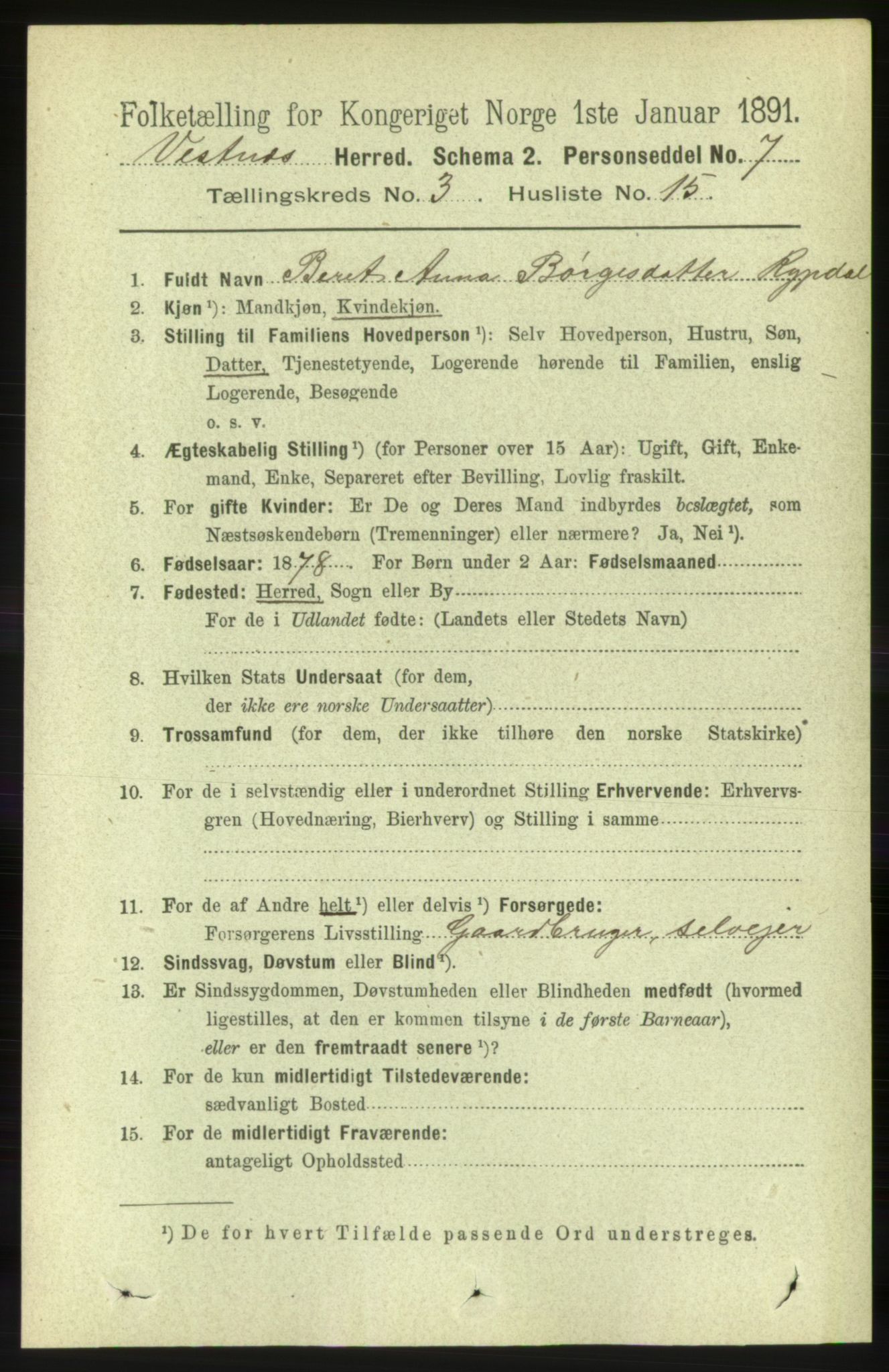 RA, 1891 census for 1535 Vestnes, 1891, p. 956