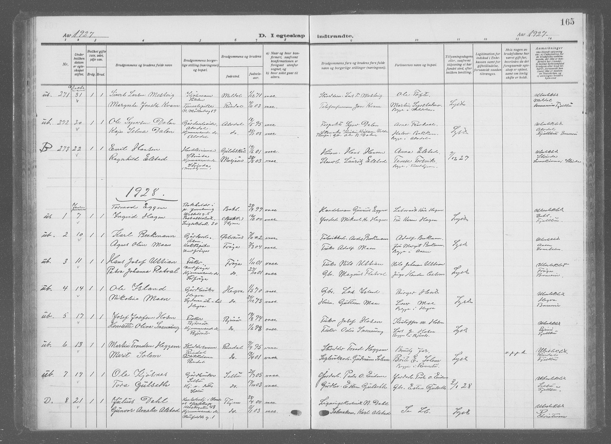 Ministerialprotokoller, klokkerbøker og fødselsregistre - Sør-Trøndelag, SAT/A-1456/601/L0098: Parish register (copy) no. 601C16, 1921-1934, p. 165