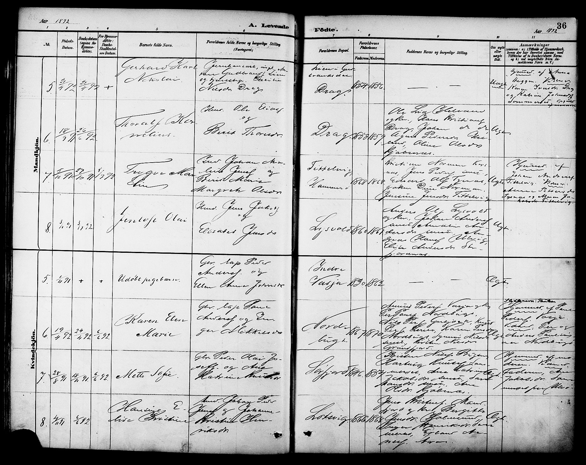 Ministerialprotokoller, klokkerbøker og fødselsregistre - Nordland, AV/SAT-A-1459/861/L0869: Parish register (official) no. 861A04, 1889-1903, p. 36