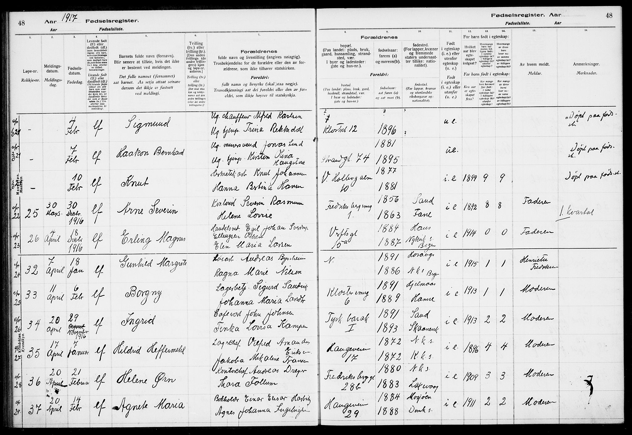 Nykirken Sokneprestembete, AV/SAB-A-77101/I/Id/L00A1: Birth register no. A 1, 1916-1922, p. 48