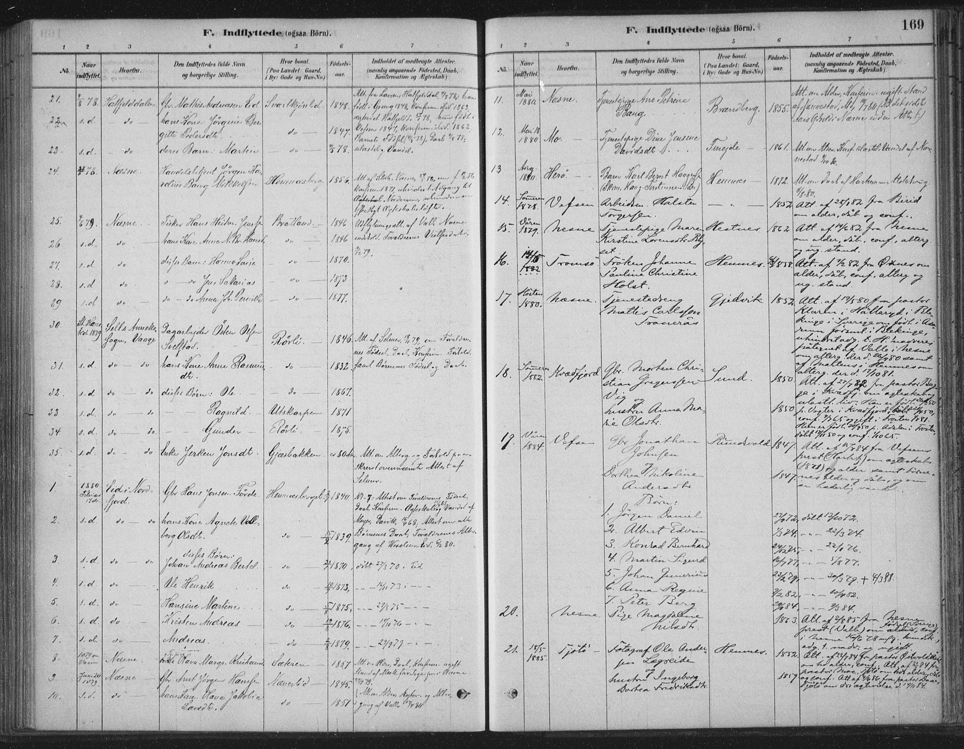 Ministerialprotokoller, klokkerbøker og fødselsregistre - Nordland, AV/SAT-A-1459/825/L0361: Parish register (official) no. 825A15, 1878-1893, p. 169