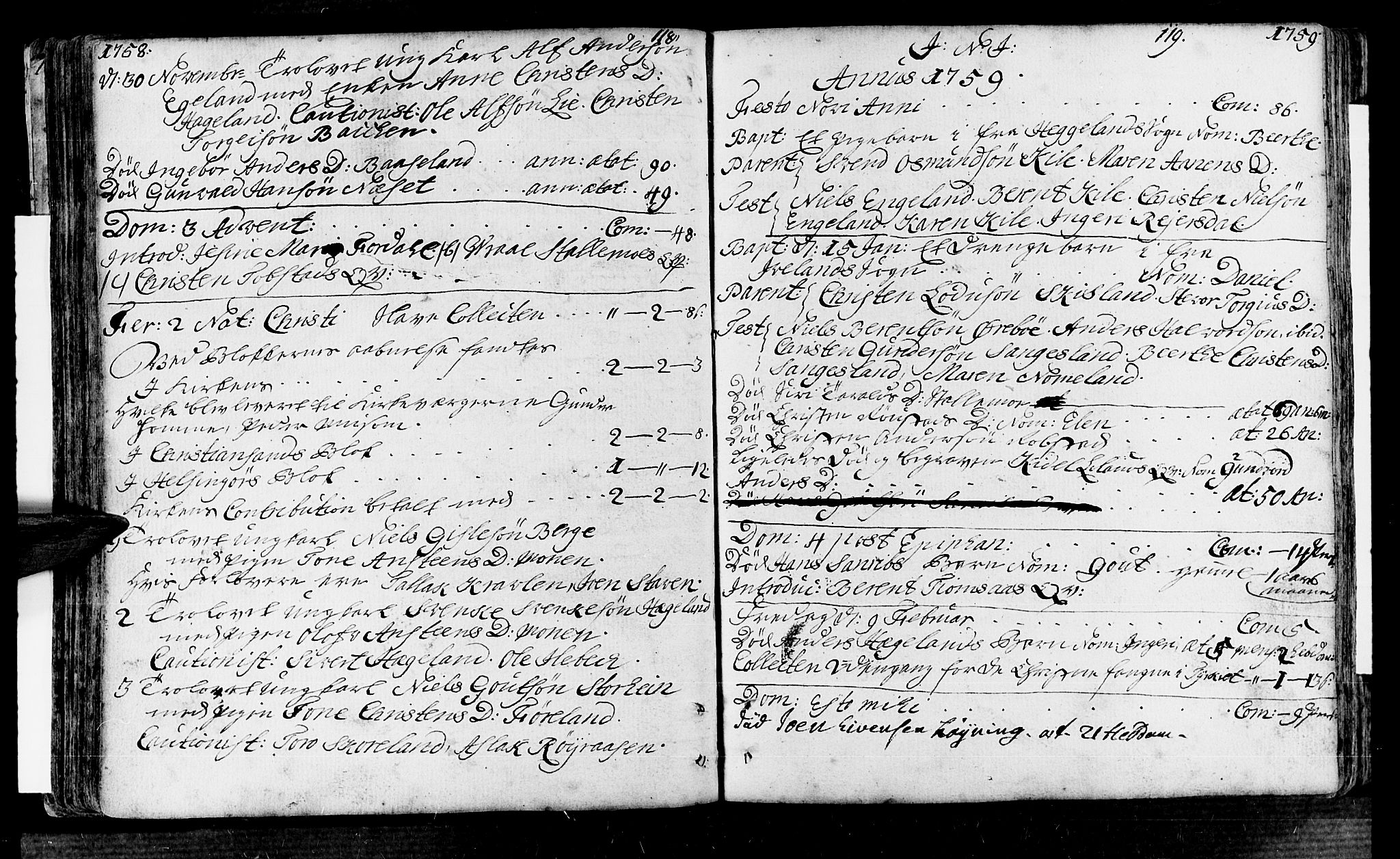 Vennesla sokneprestkontor, AV/SAK-1111-0045/Fa/Fac/L0001: Parish register (official) no. A 1, 1743-1784, p. 118-119