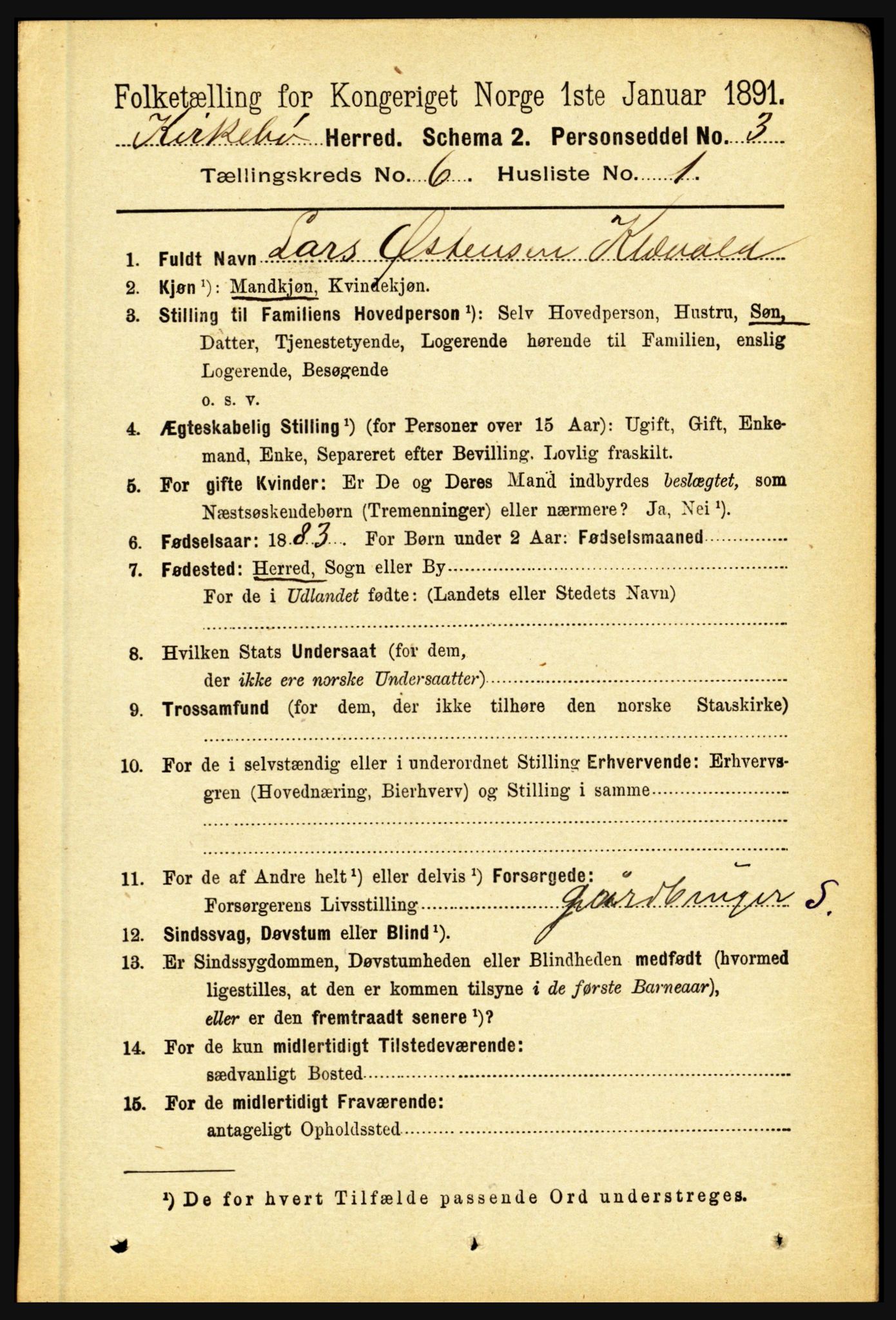 RA, 1891 census for 1416 Kyrkjebø, 1891, p. 1377